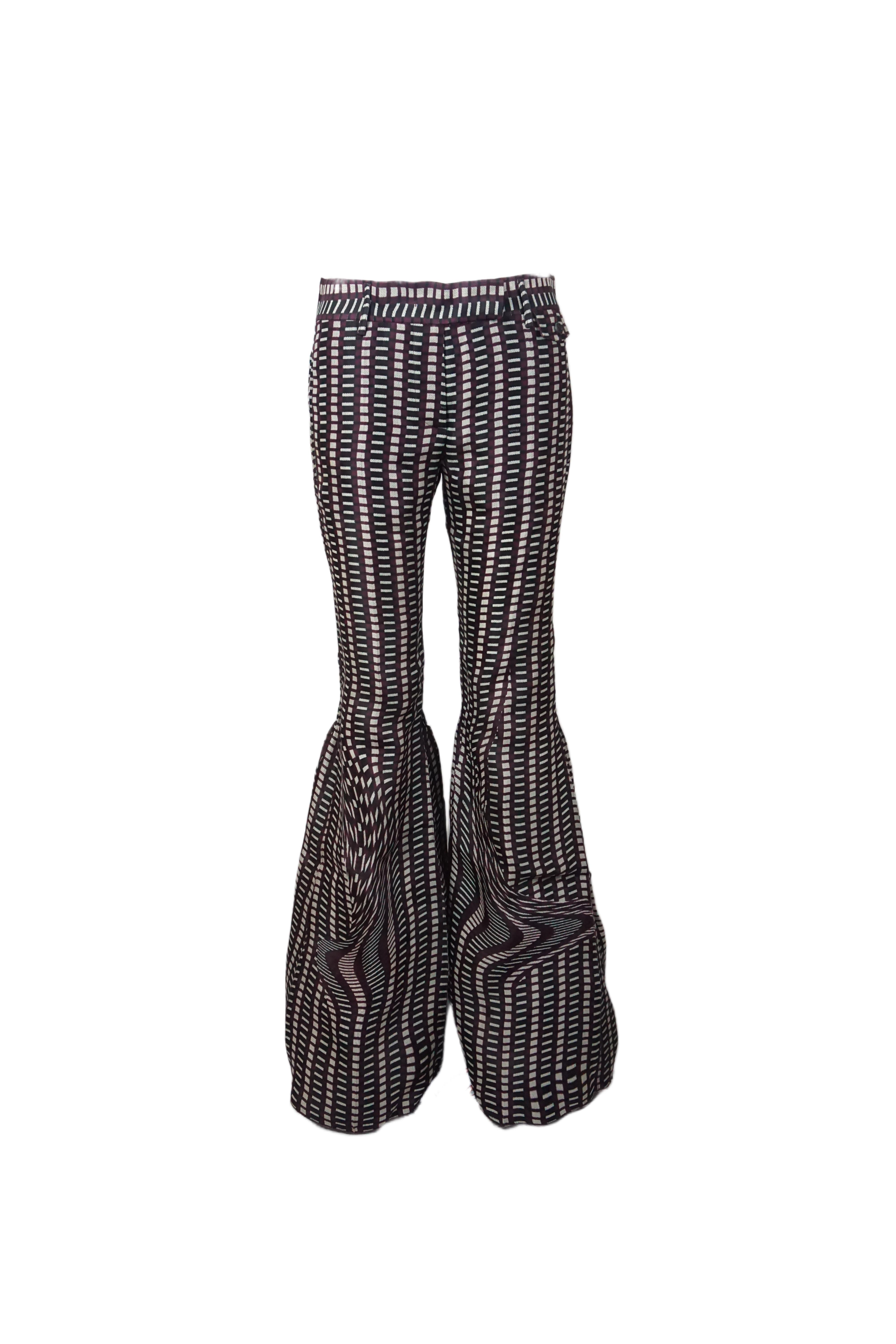 Prada S/s 2008 Fairy Collection Braune Geometrische Extravagante Schlaghosen (Schwarz) im Angebot