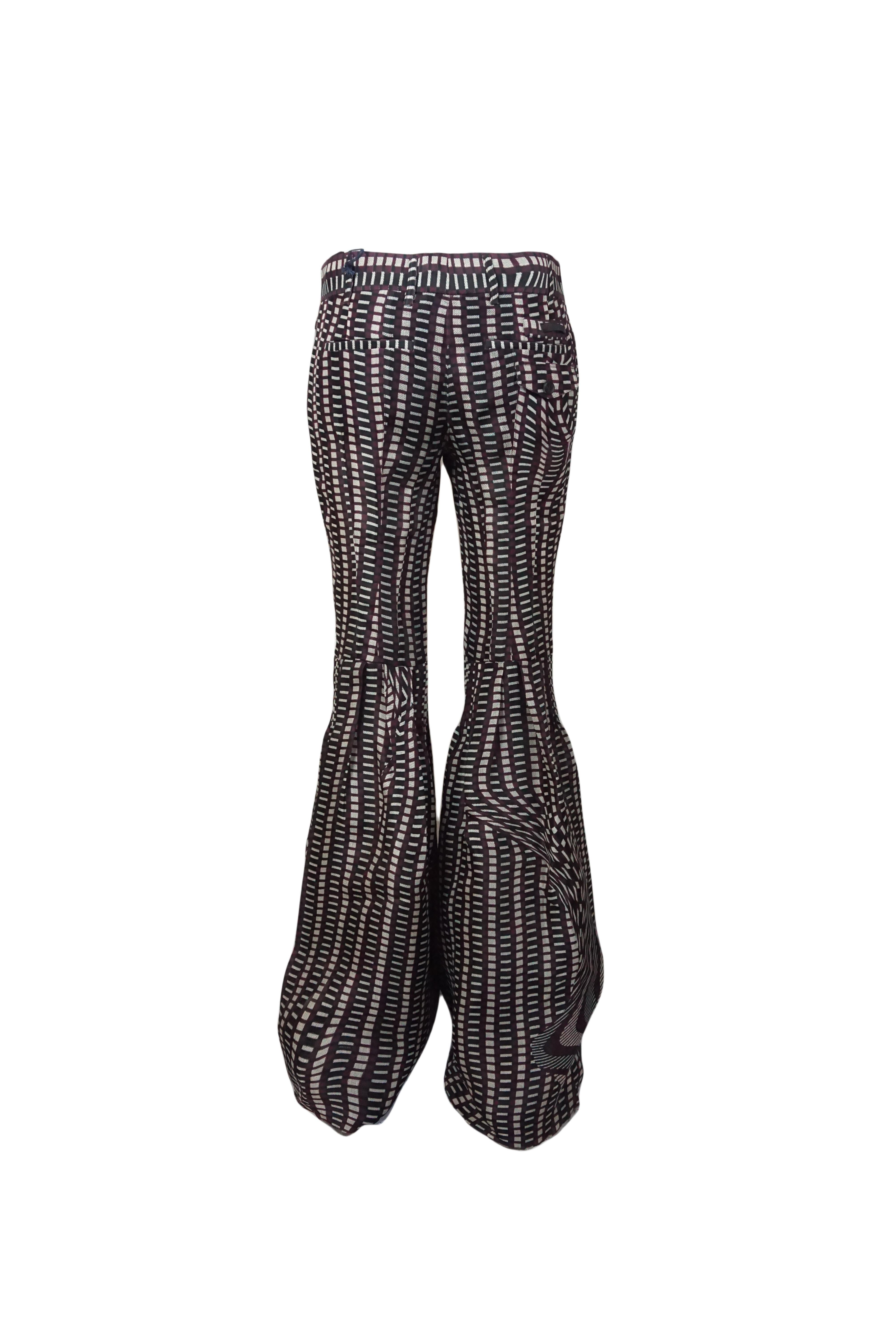 Prada S/s 2008 Fairy Collection Braune Geometrische Extravagante Schlaghosen Damen im Angebot