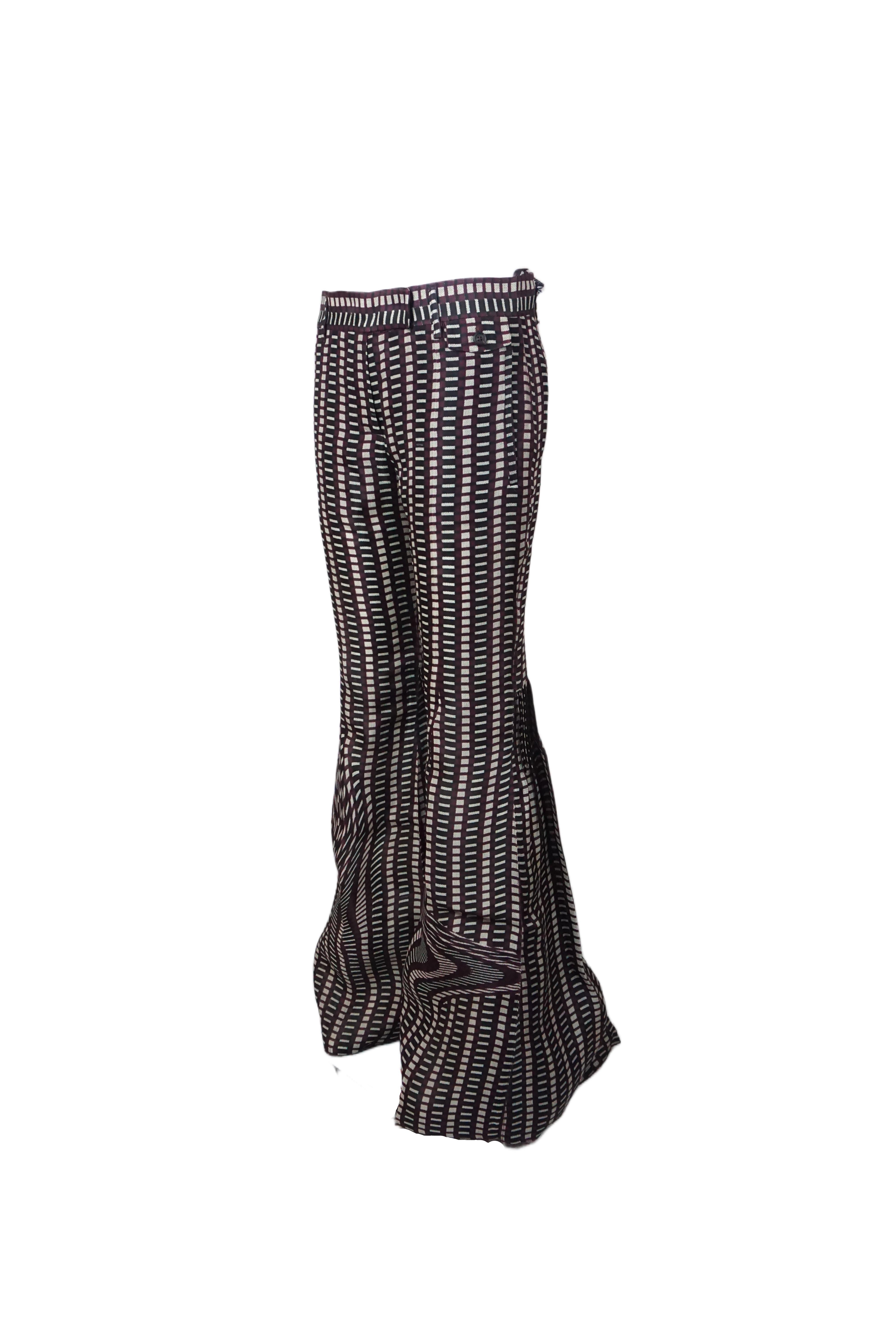 Prada S/s 2008 Fairy Collection Braune Geometrische Extravagante Schlaghosen im Angebot 1