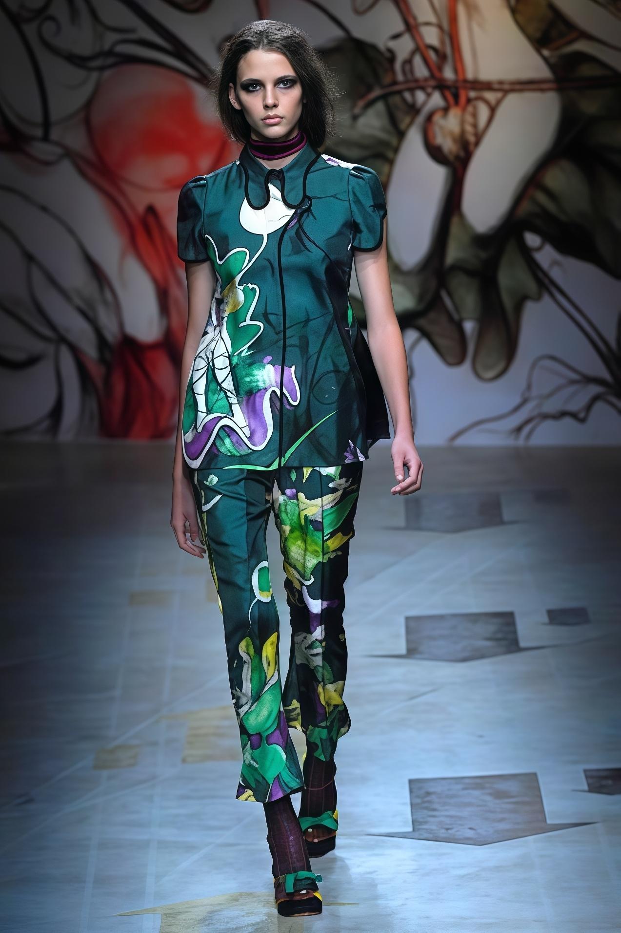 Black Prada S/s 2008 Fairy Collection Forest Green Artistic Two-Piece Set For Sale