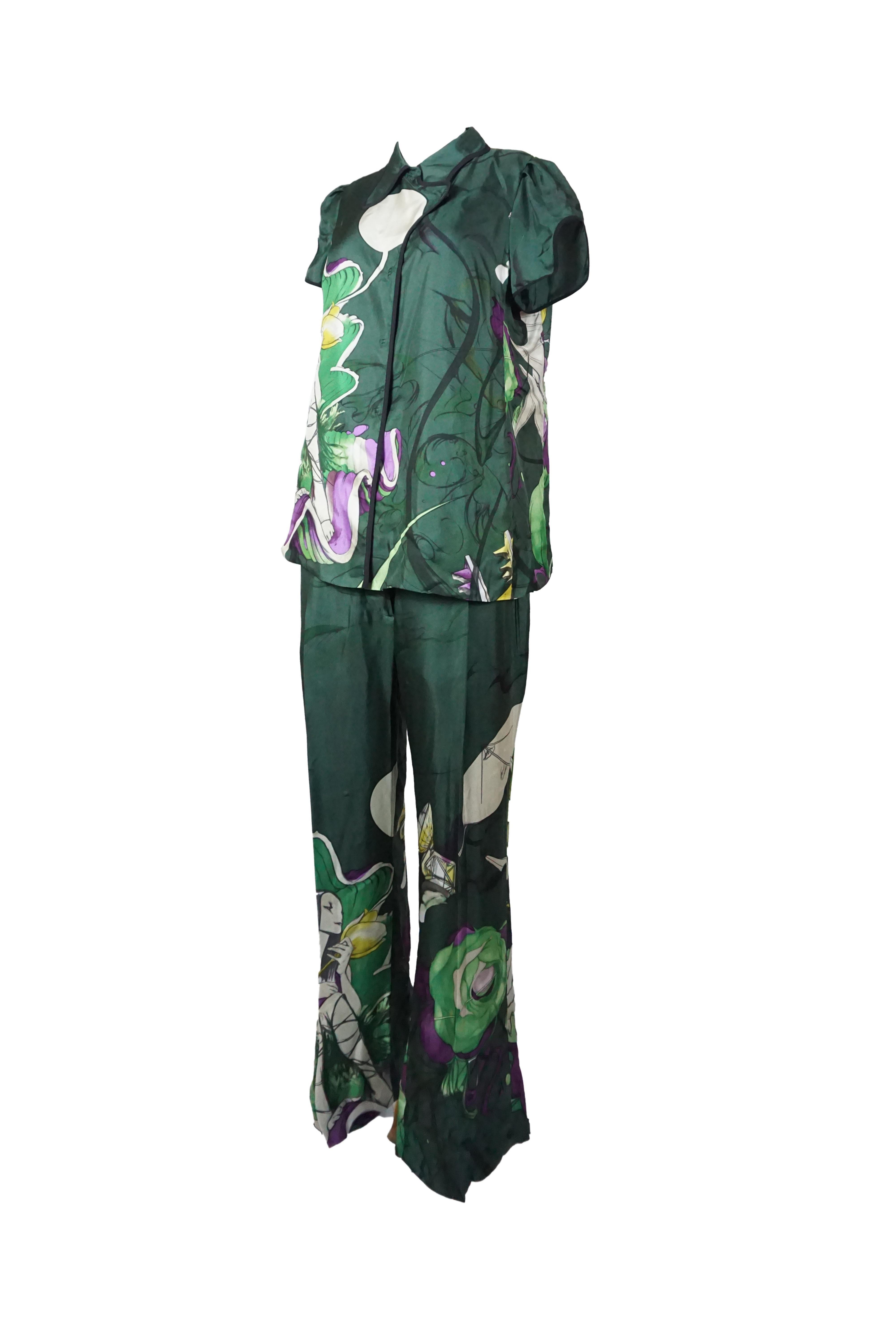Prada S/s 2008 Fairy Collection Forest Green Artistic Two-Piece Set In New Condition For Sale In 上海市, Xuhui district