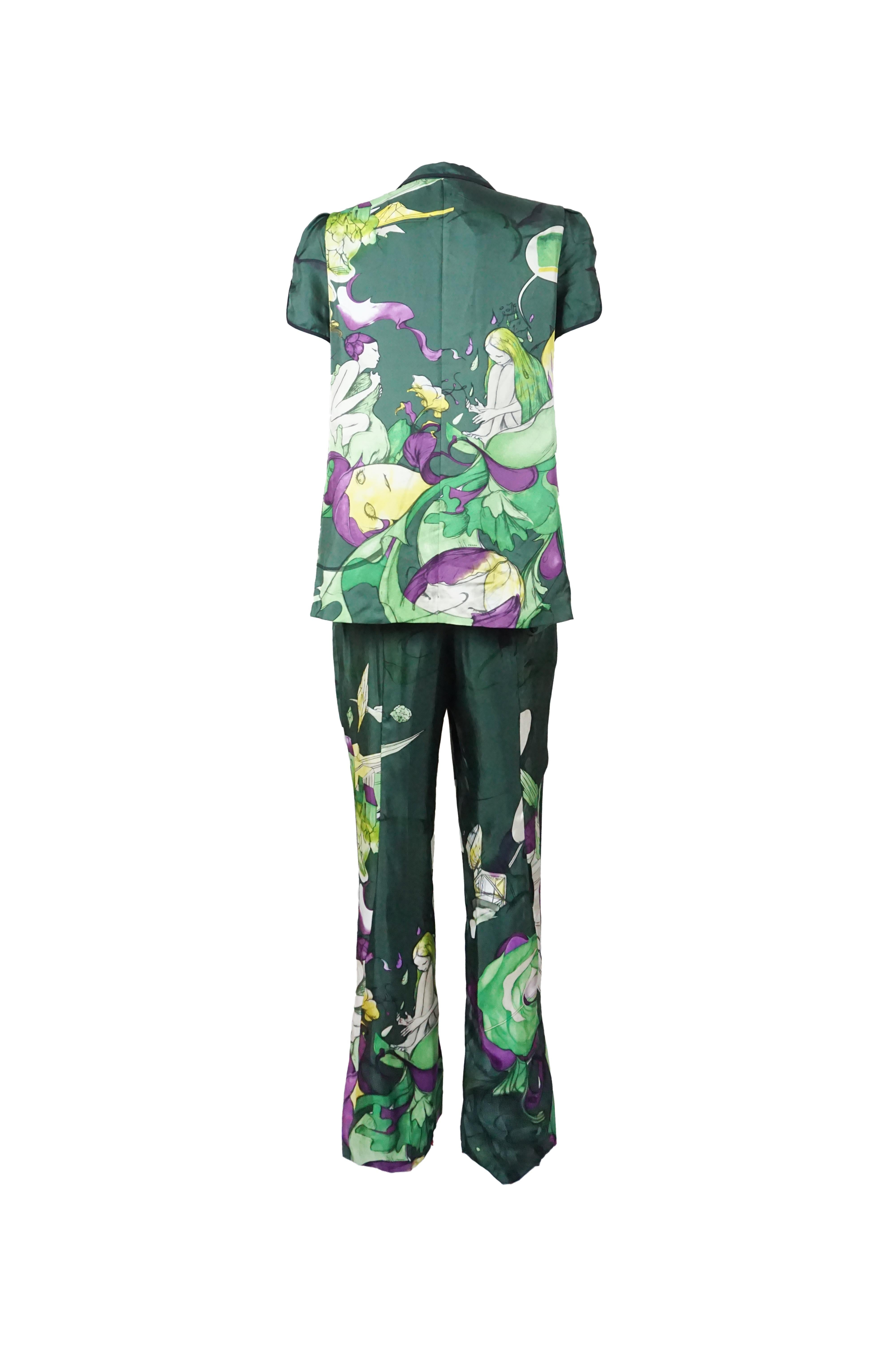 Prada S/s 2008 Fairy Collection Forest Green Artistic Two-Piece Set For Sale 3