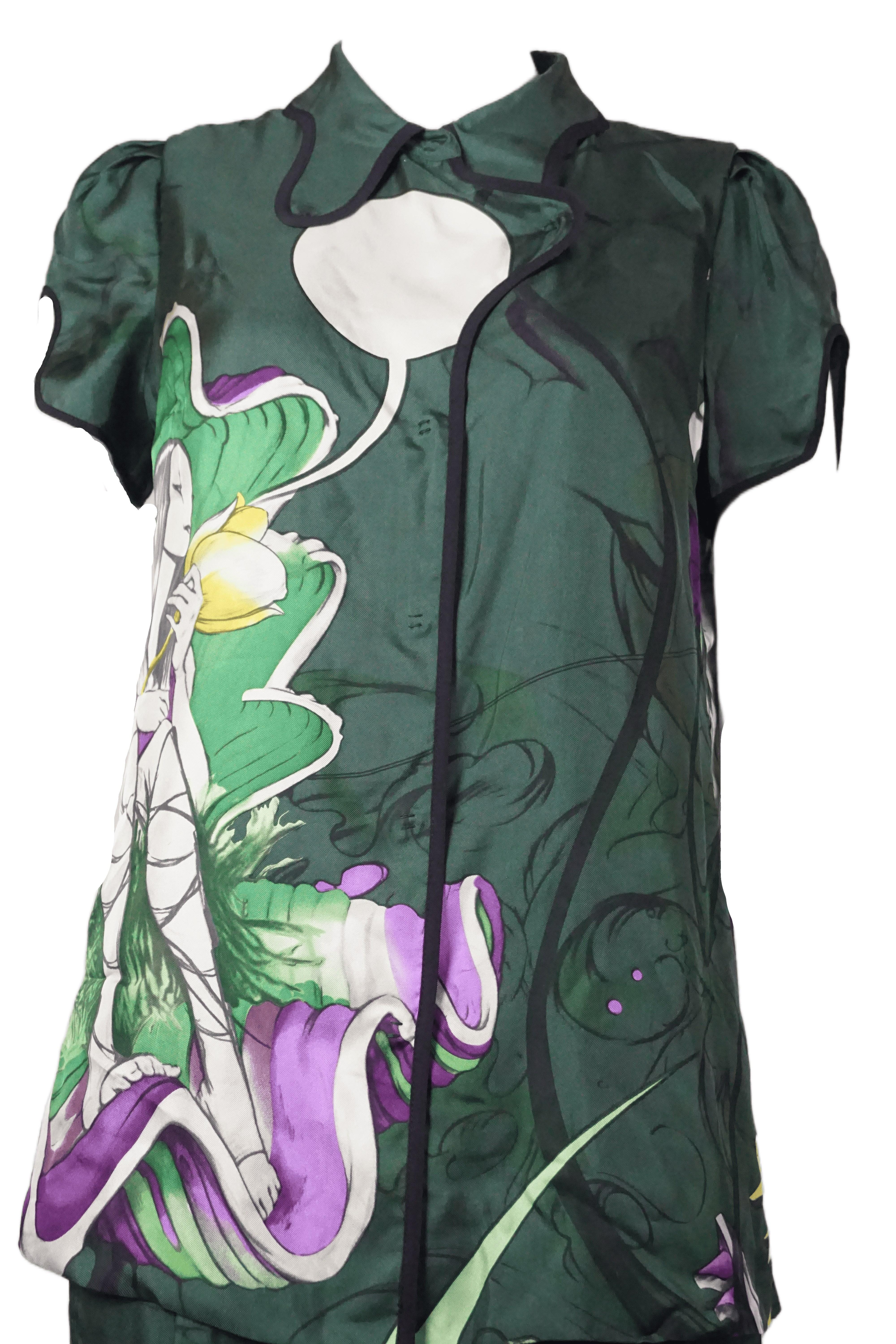 Prada S/s 2008 Fairy Collection Forest Green Artistic Two-Piece Set For Sale 4