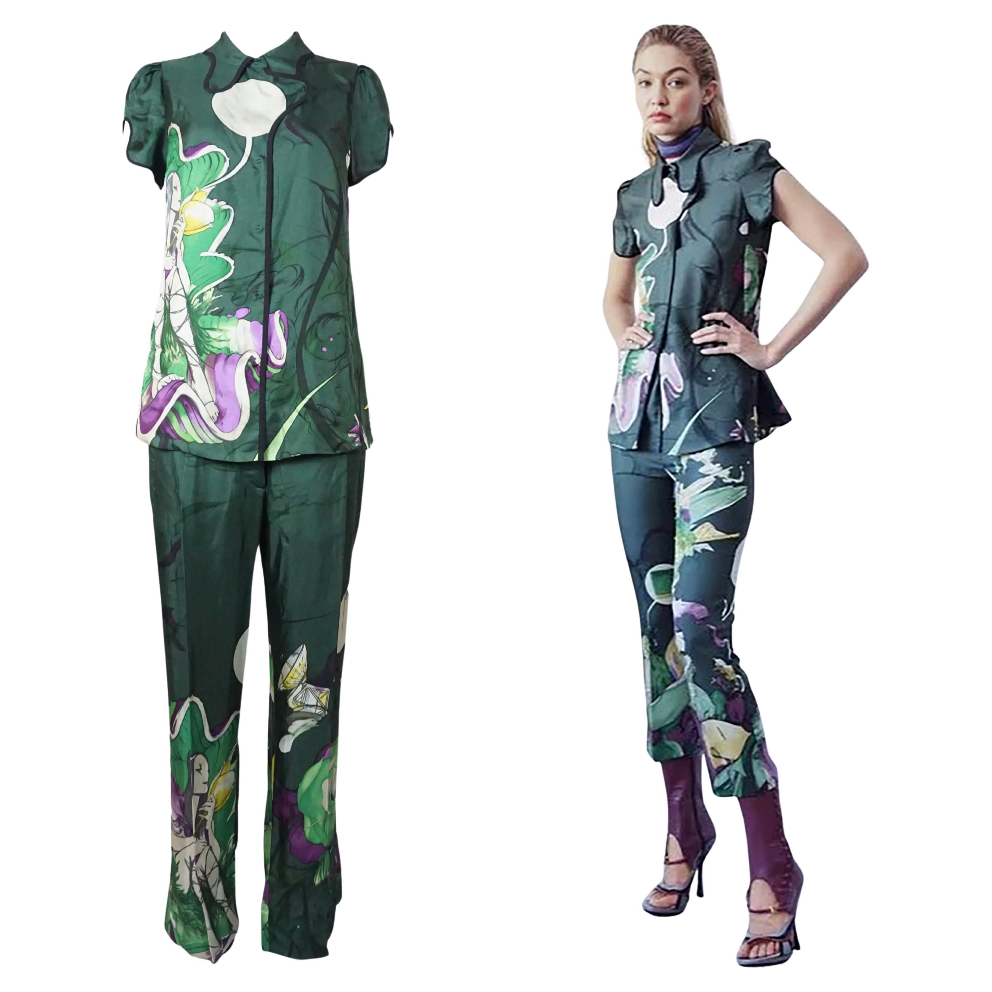 Prada S/s 2008 Fairy Collection Forest Green Artistic Two-Piece Set For Sale