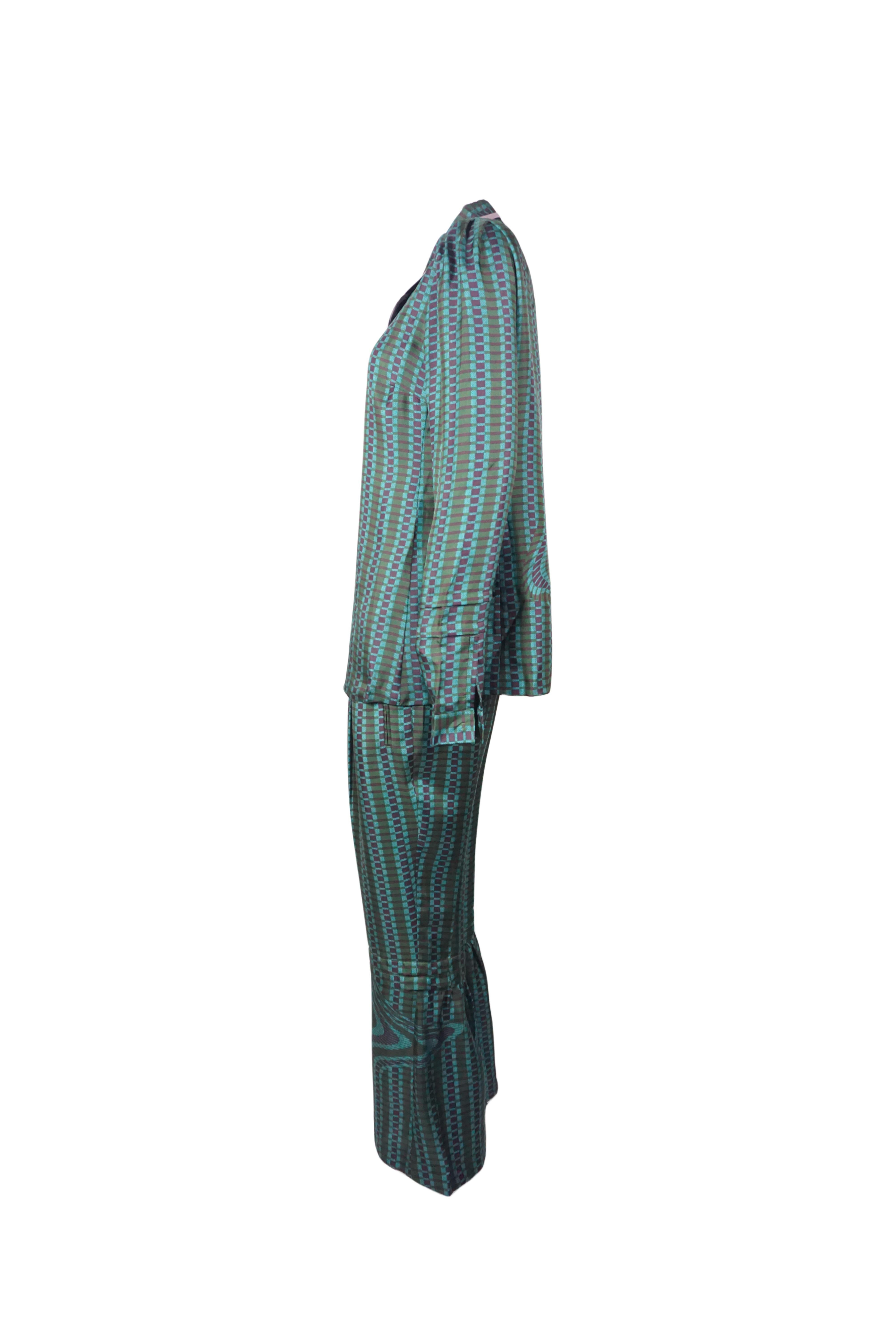 Prada Collezione S/s 2008 Fairy Ensemble di pantaloni svasati a righe verdi in vendita 1