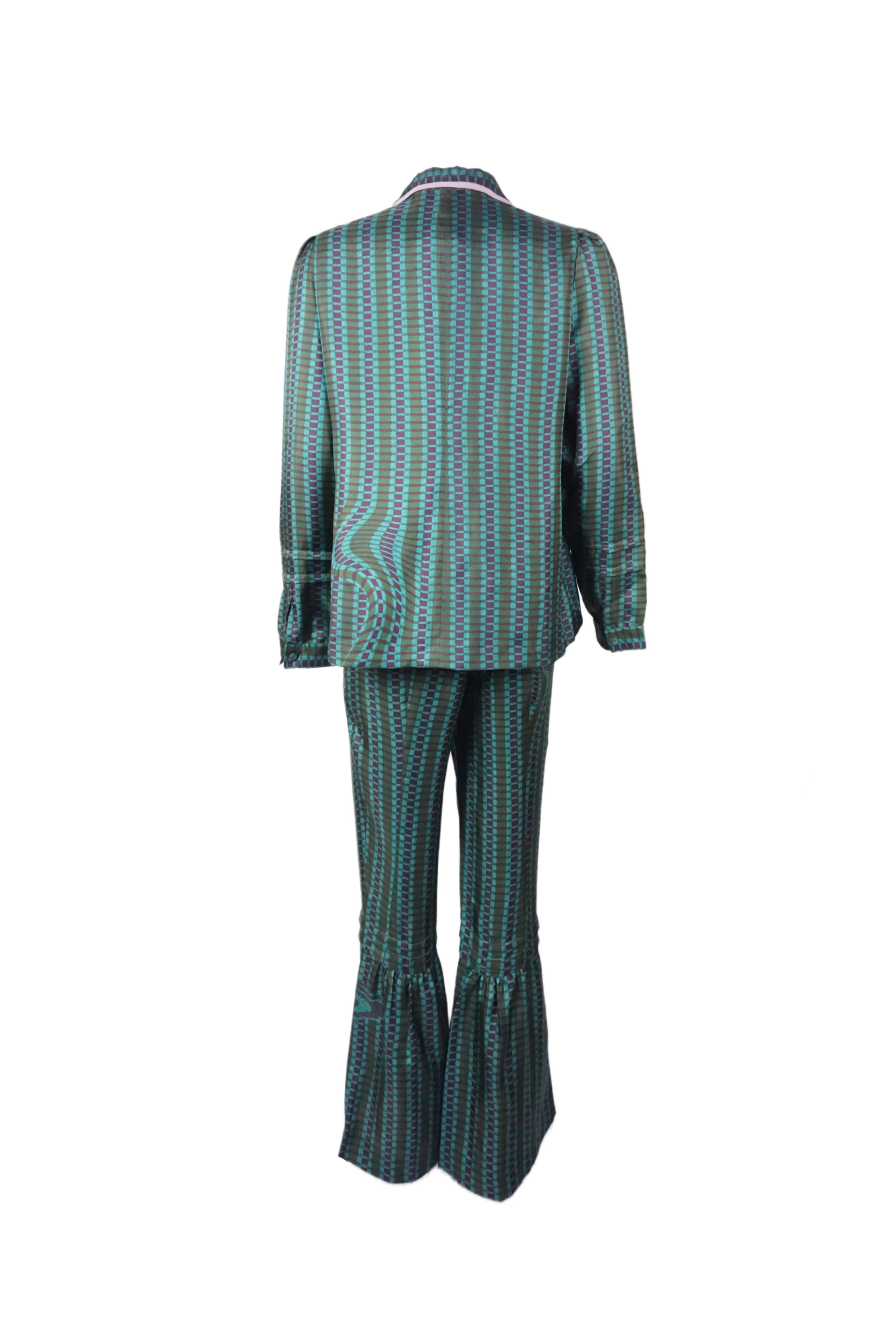 Prada Collezione S/s 2008 Fairy Ensemble di pantaloni svasati a righe verdi in vendita 3