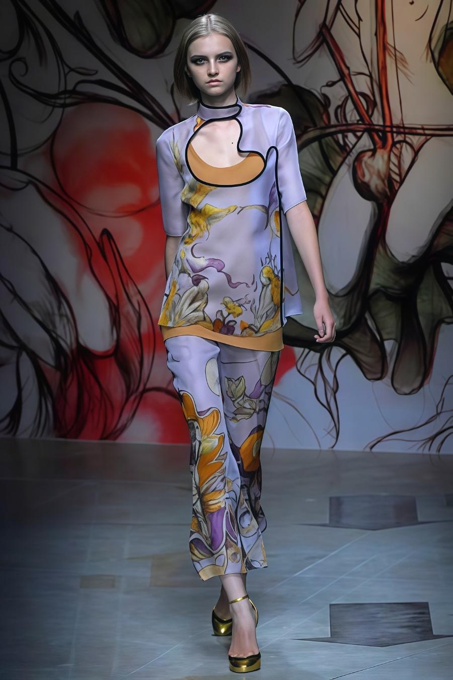 Für die Frühjahr/Sommer-Kollektion 2008 von Prada kollaborierte Miuccia Prada mit dem taiwanesisch-amerikanischen Künstler James Jean, um eine skurrile, vom Jugendstil inspirierte Kollektion mit märchenhaften Prints zu entwerfen. Das Ergebnis ist