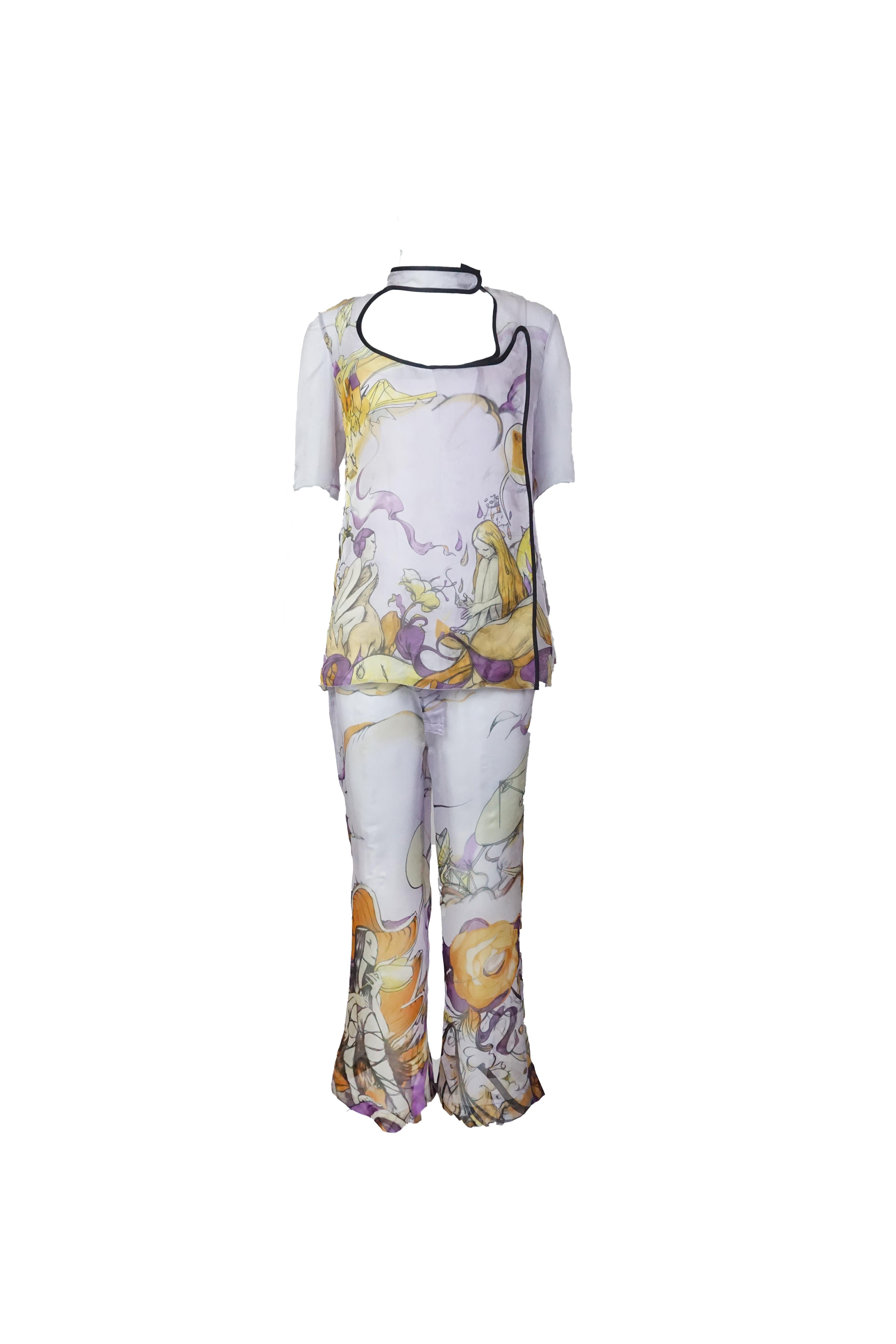 Prada S/s 2008 Fairy Collection Lavendel Artistic Print Ensemble (Grau) im Angebot