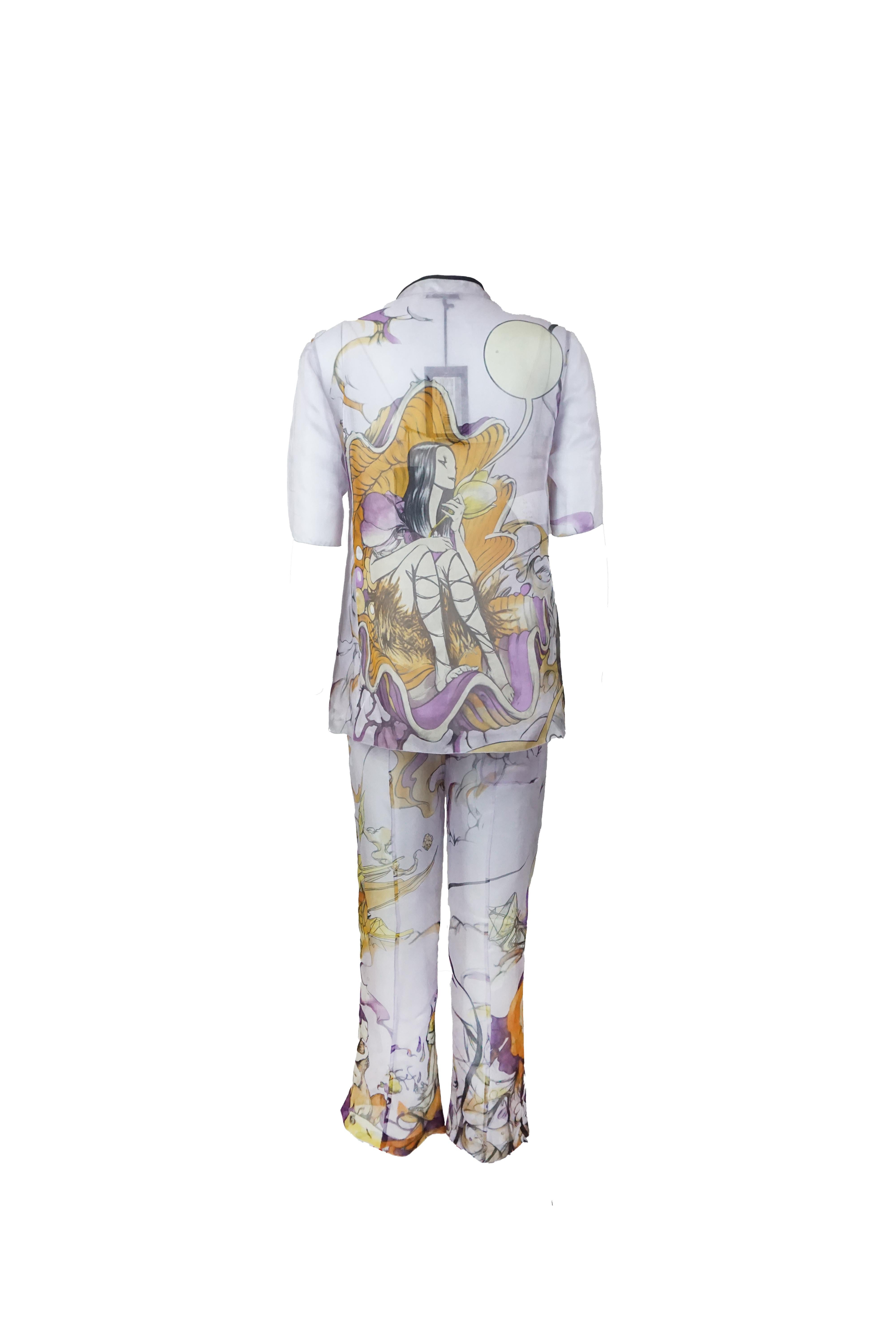 Prada S/s 2008 Fairy Collection Lavendel Artistic Print Ensemble im Angebot 1
