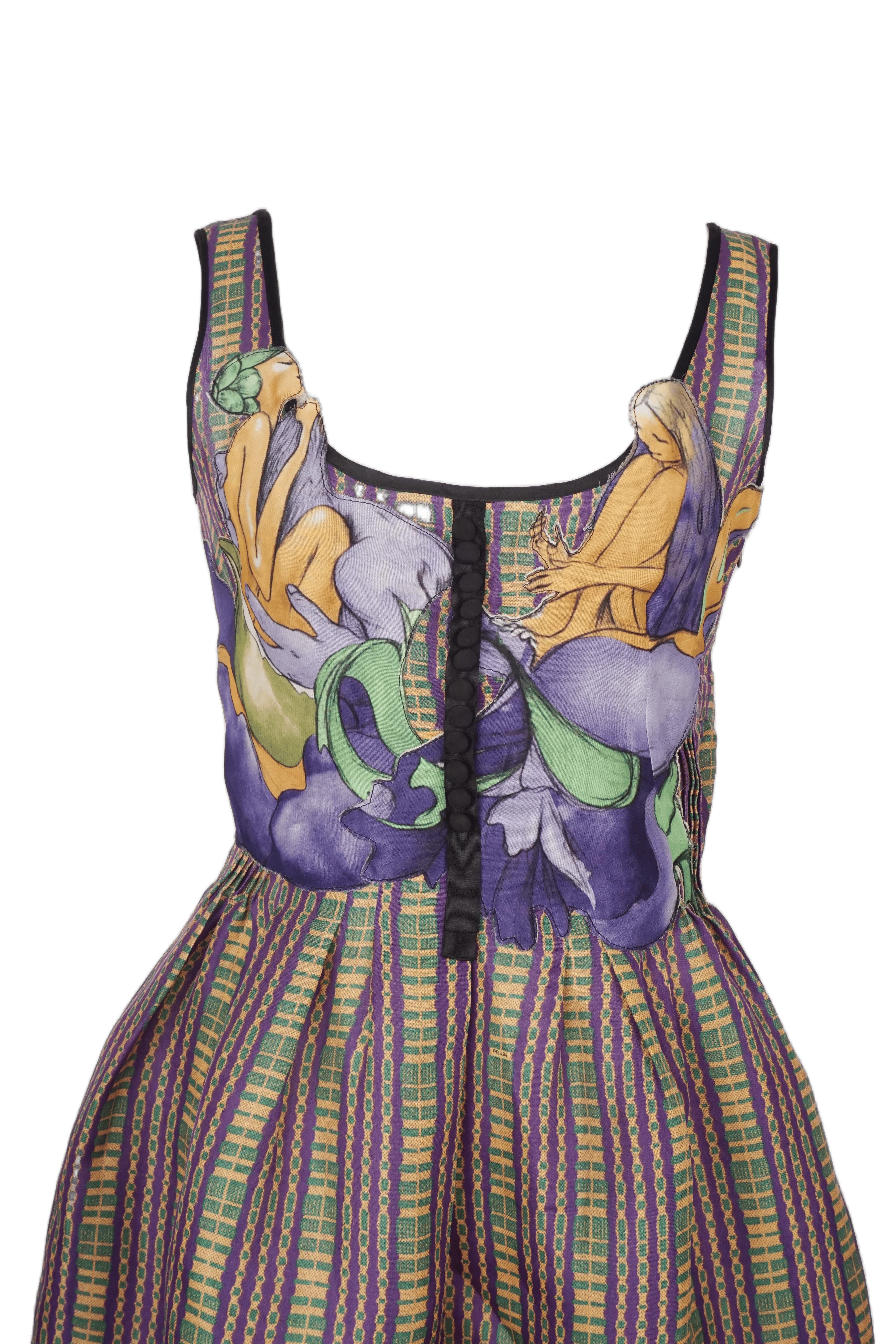 Prada S/s 2008 Fairy Collection Plaid Dress with Graphic Print Bodice For Sale 5