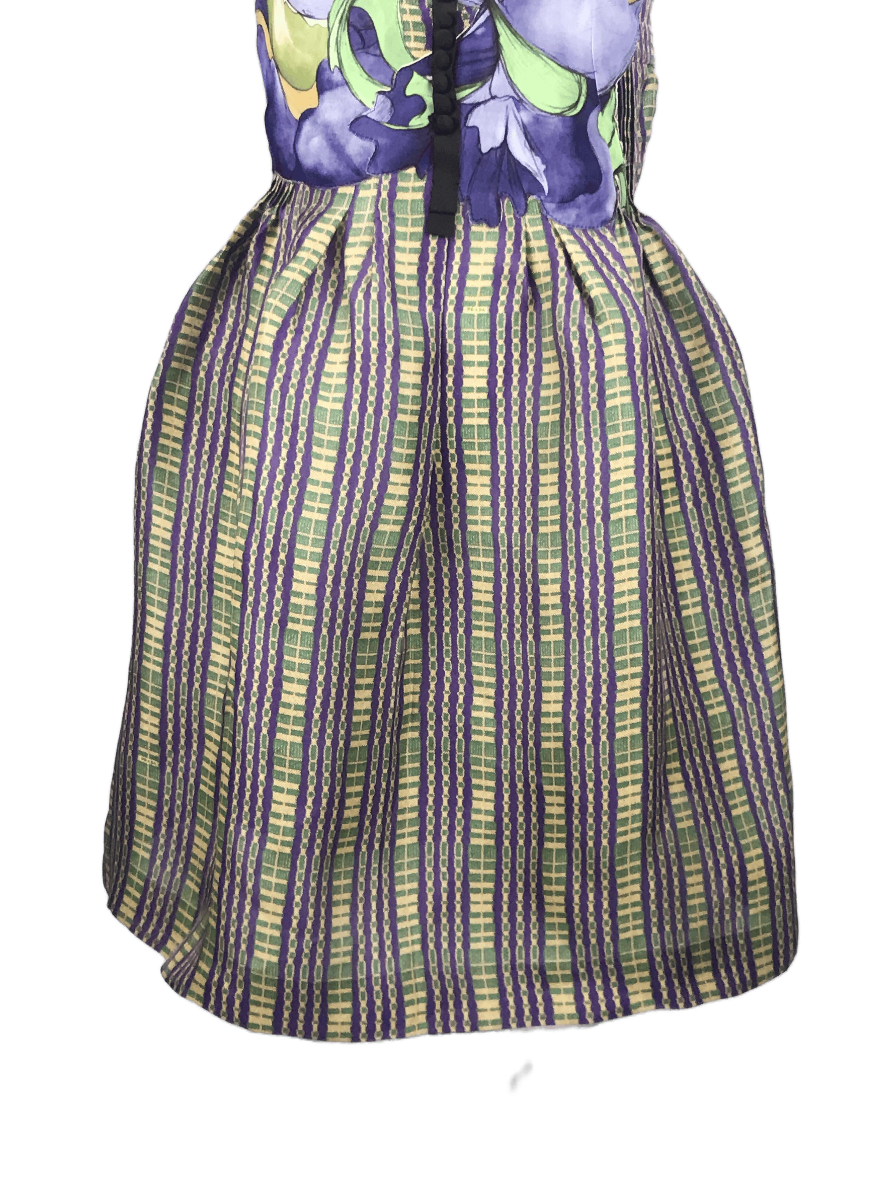 Prada S/s 2008 Fairy Collection Plaid Dress with Graphic Print Bodice For Sale 7