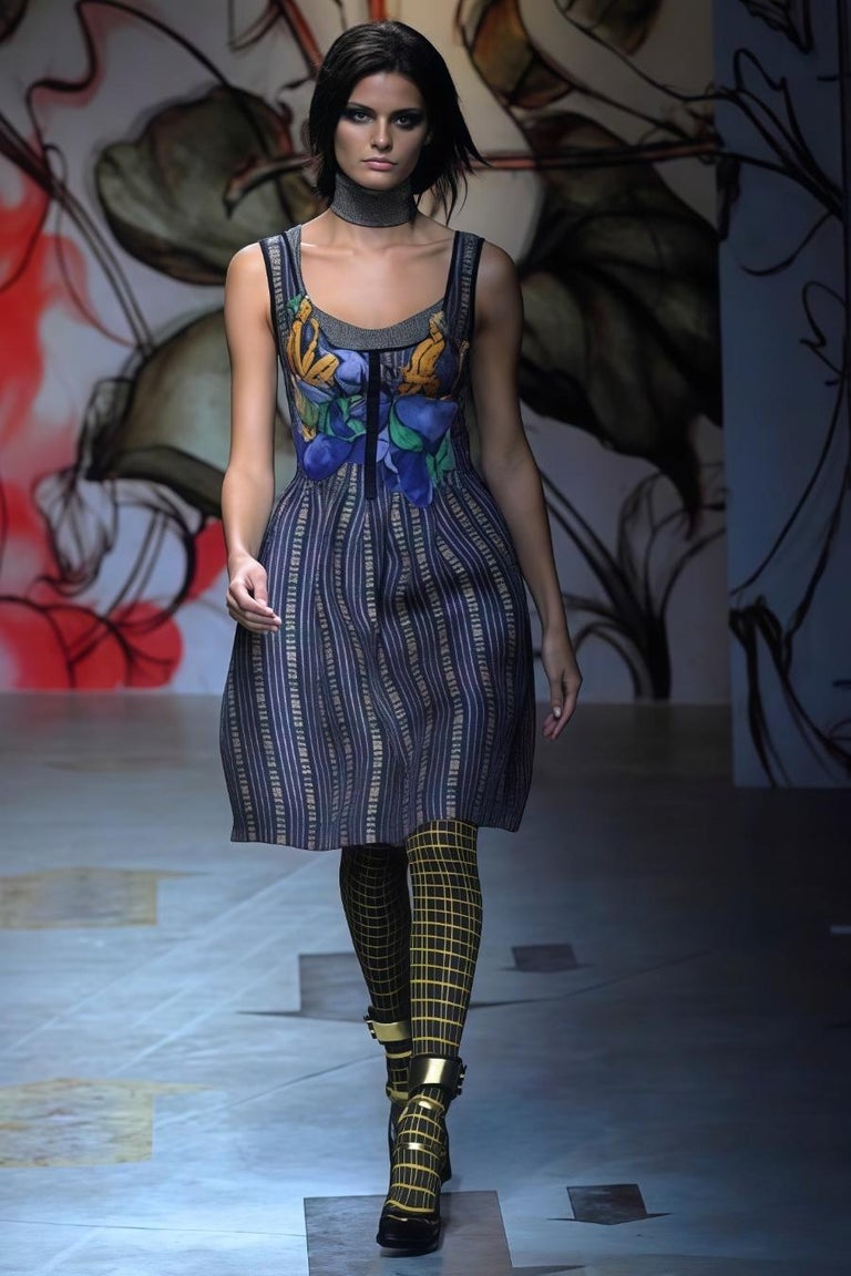 green emerald velvet dress Prada Fairy Runway Black Printed Silk Dress Runway Spring 2008 – Basha Gold main image 1