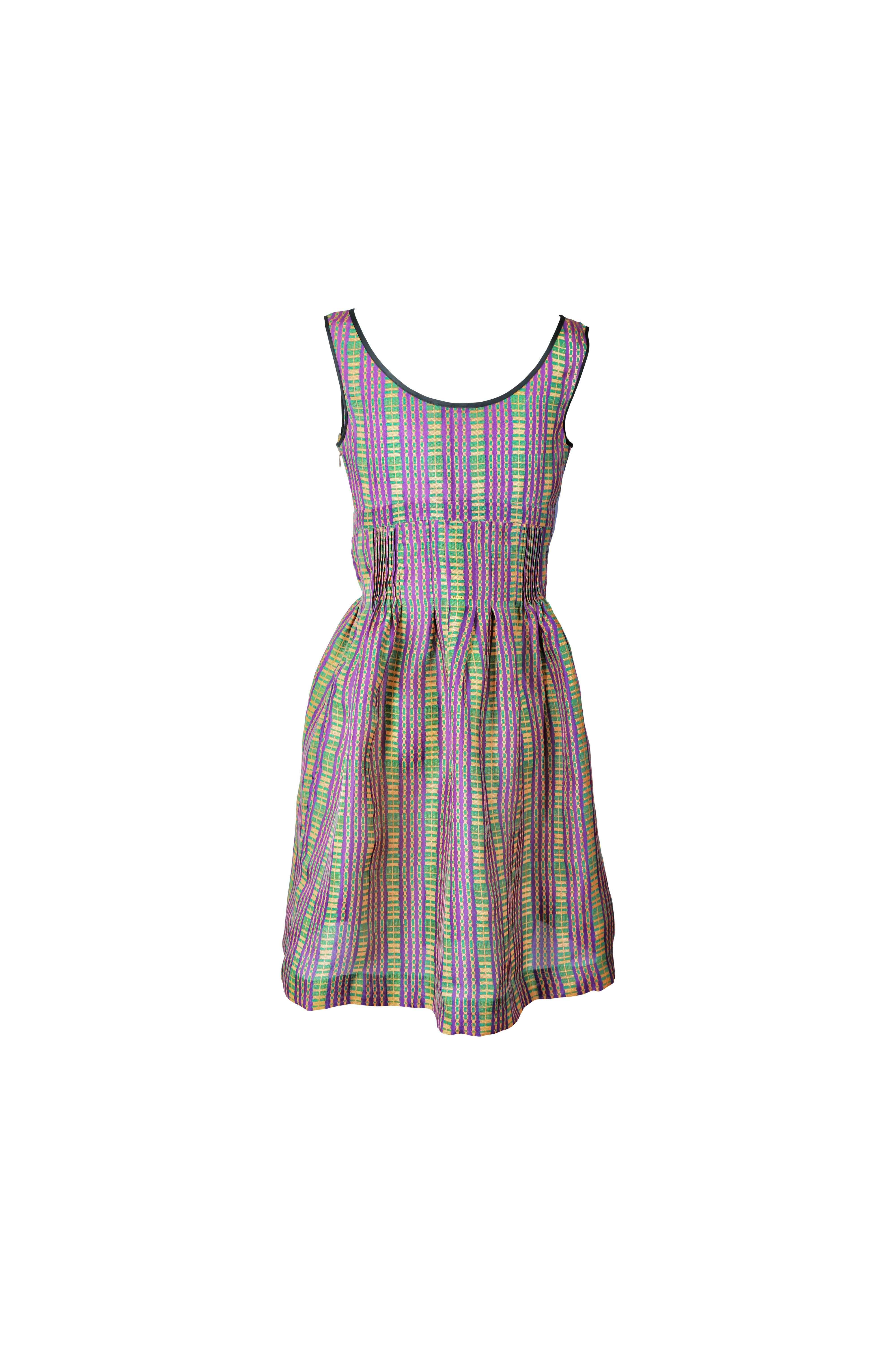 Prada S/s 2008 Fairy Collection Plaid Dress with Graphic Print Bodice For Sale 2