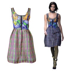 Prada S/s 2008 Fairy Collection Plaid Dress with Graphic Print Bodice
