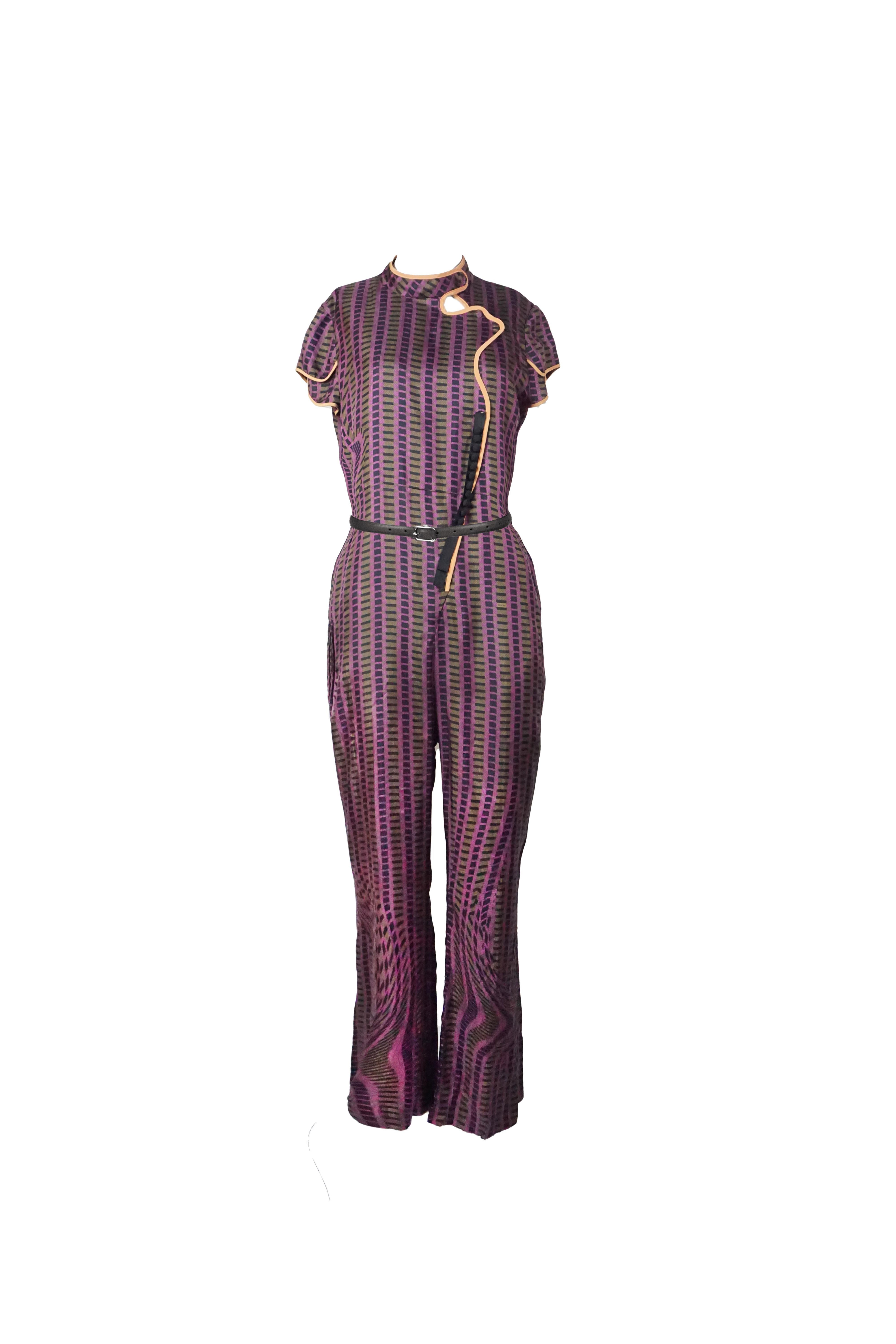 Black Prada S/s 2008 Fairy Collection Purple Chinoise Style Geometric Jumpsuit For Sale