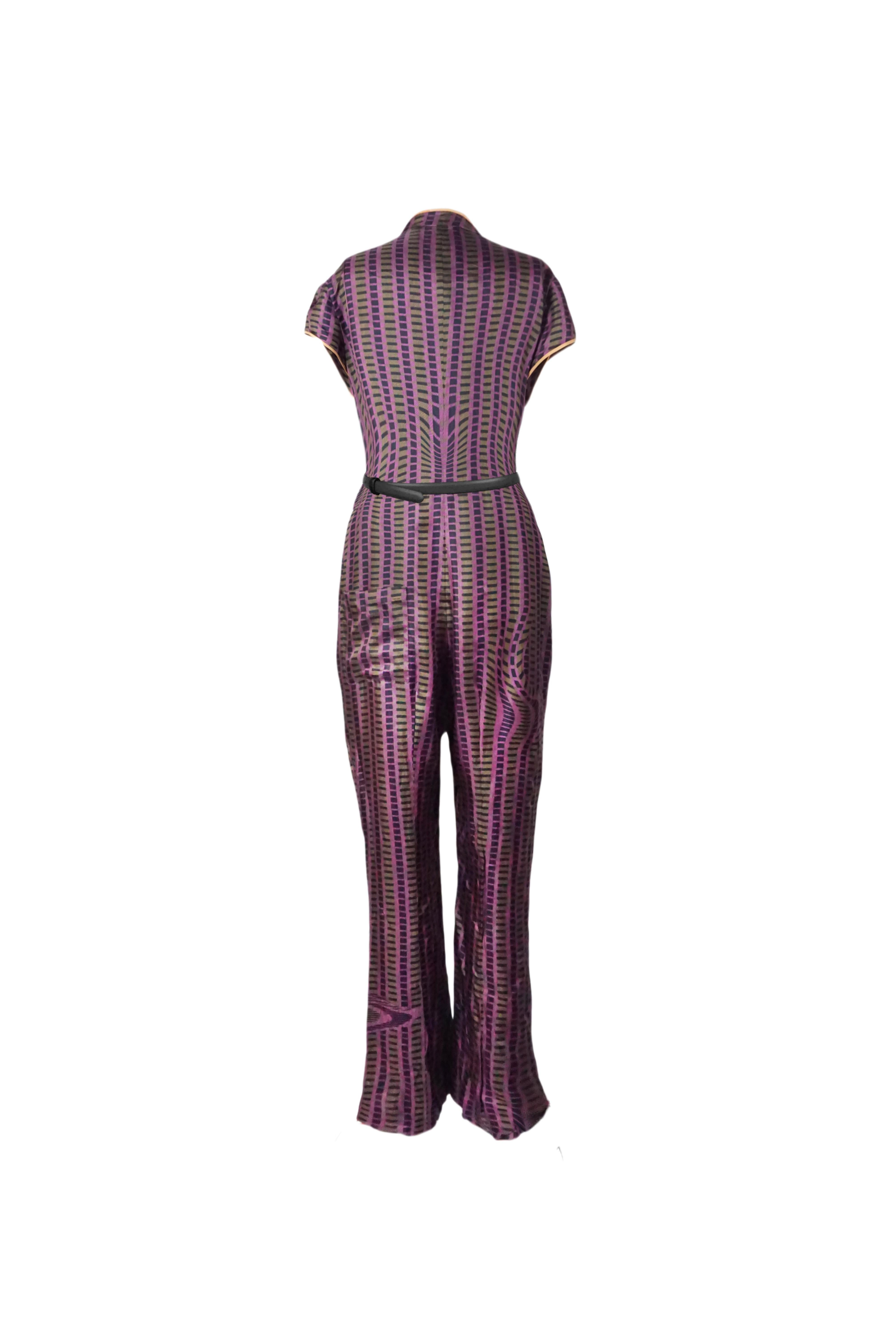 Prada S/s 2008 Fairy Collection Purple Chinoise Style Geometric Jumpsuit In New Condition For Sale In 上海市, Xuhui district
