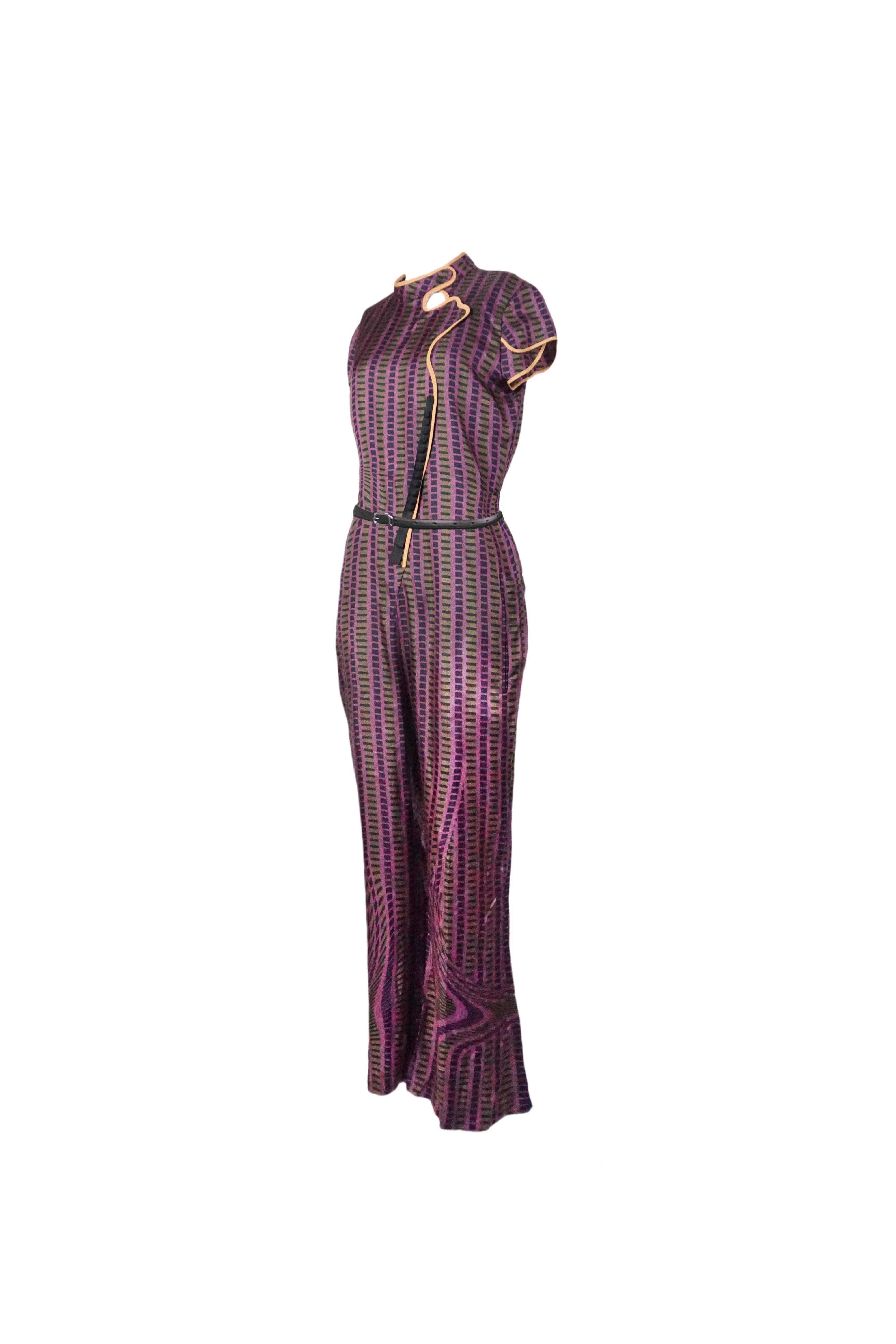 Women's Prada S/s 2008 Fairy Collection Purple Chinoise Style Geometric Jumpsuit For Sale