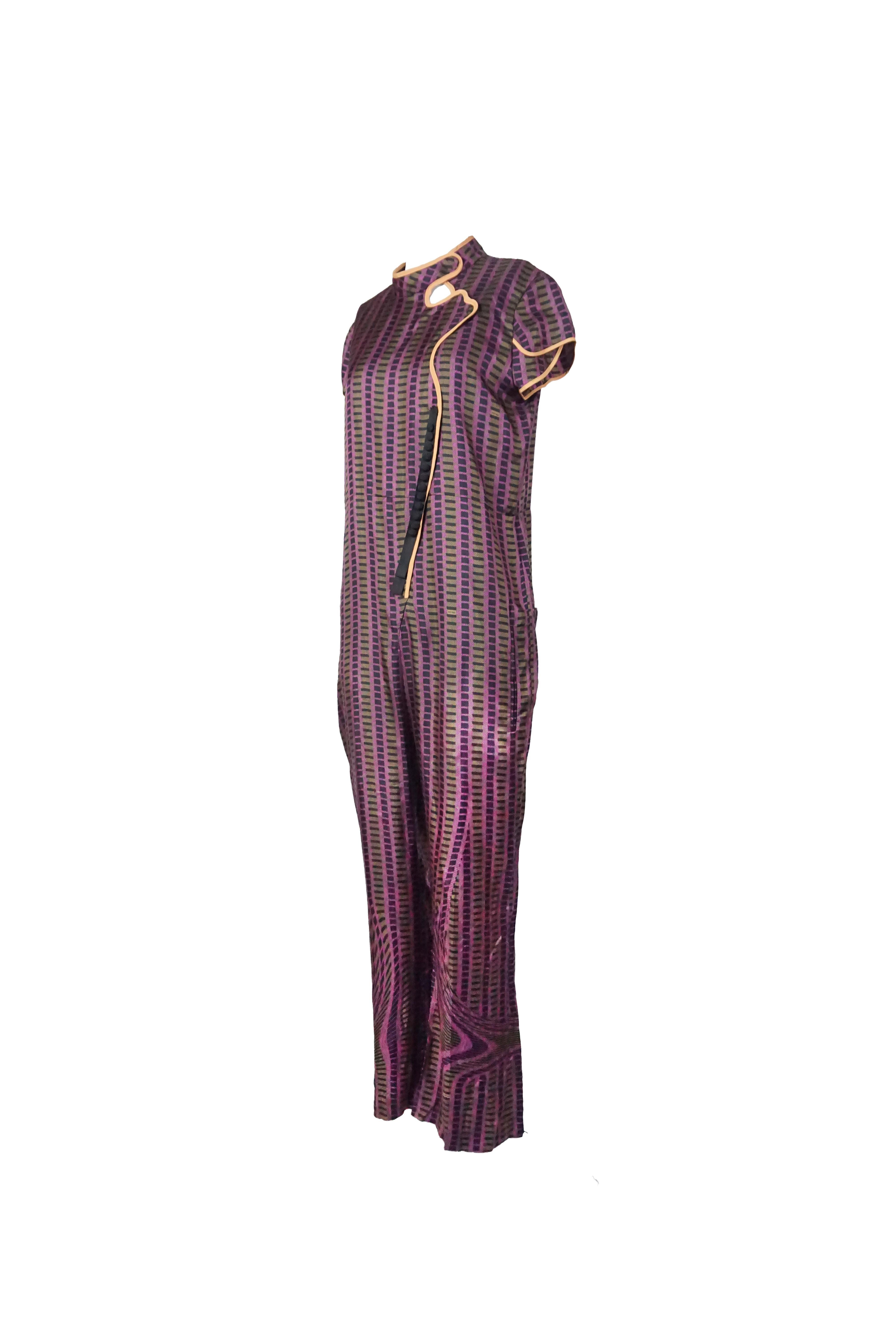 Prada S/s 2008 Fairy Collection Purple Chinoise Style Geometric Jumpsuit For Sale 1