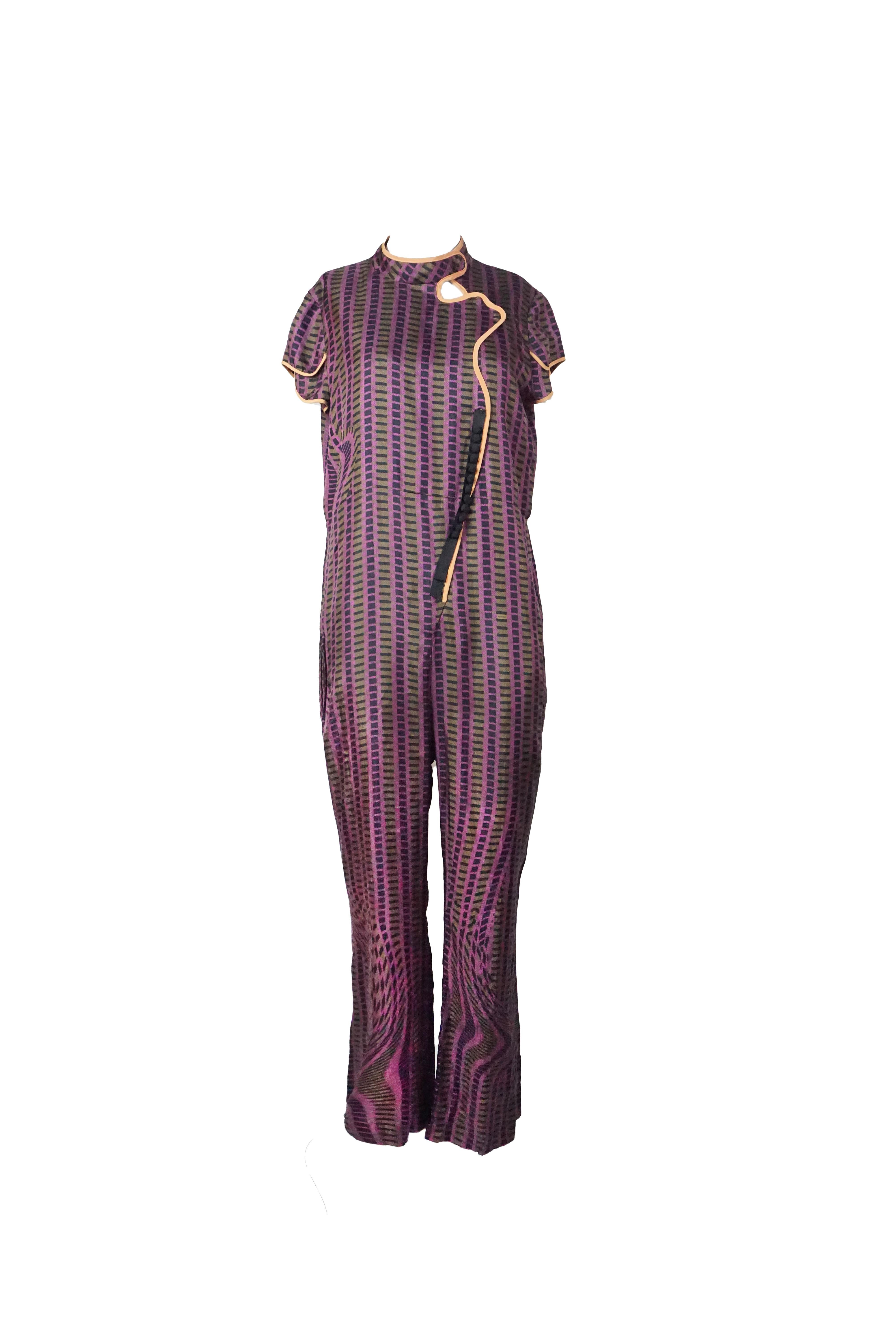 Prada S/s 2008 Fairy Collection Purple Chinoise Style Geometric Jumpsuit For Sale 3