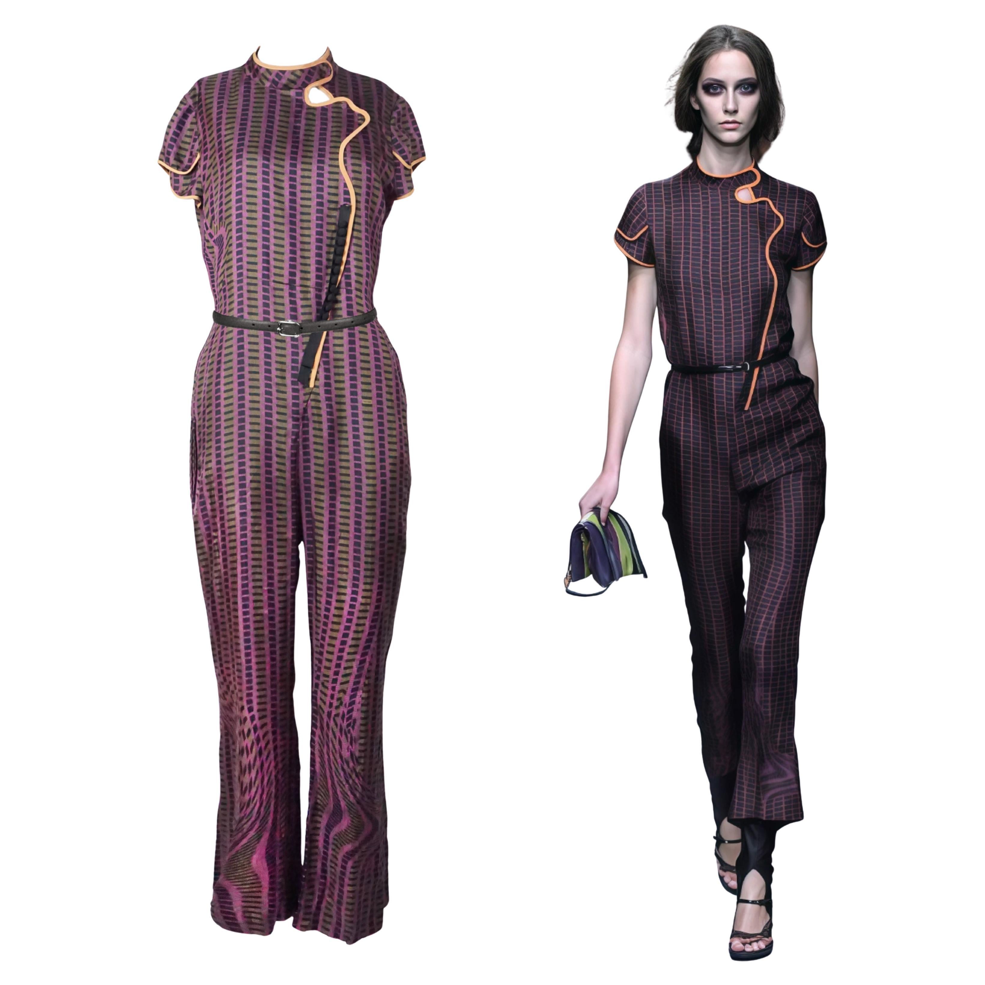 Prada S/s 2008 Fairy Collection Purple Chinoise Style Geometric Jumpsuit For Sale