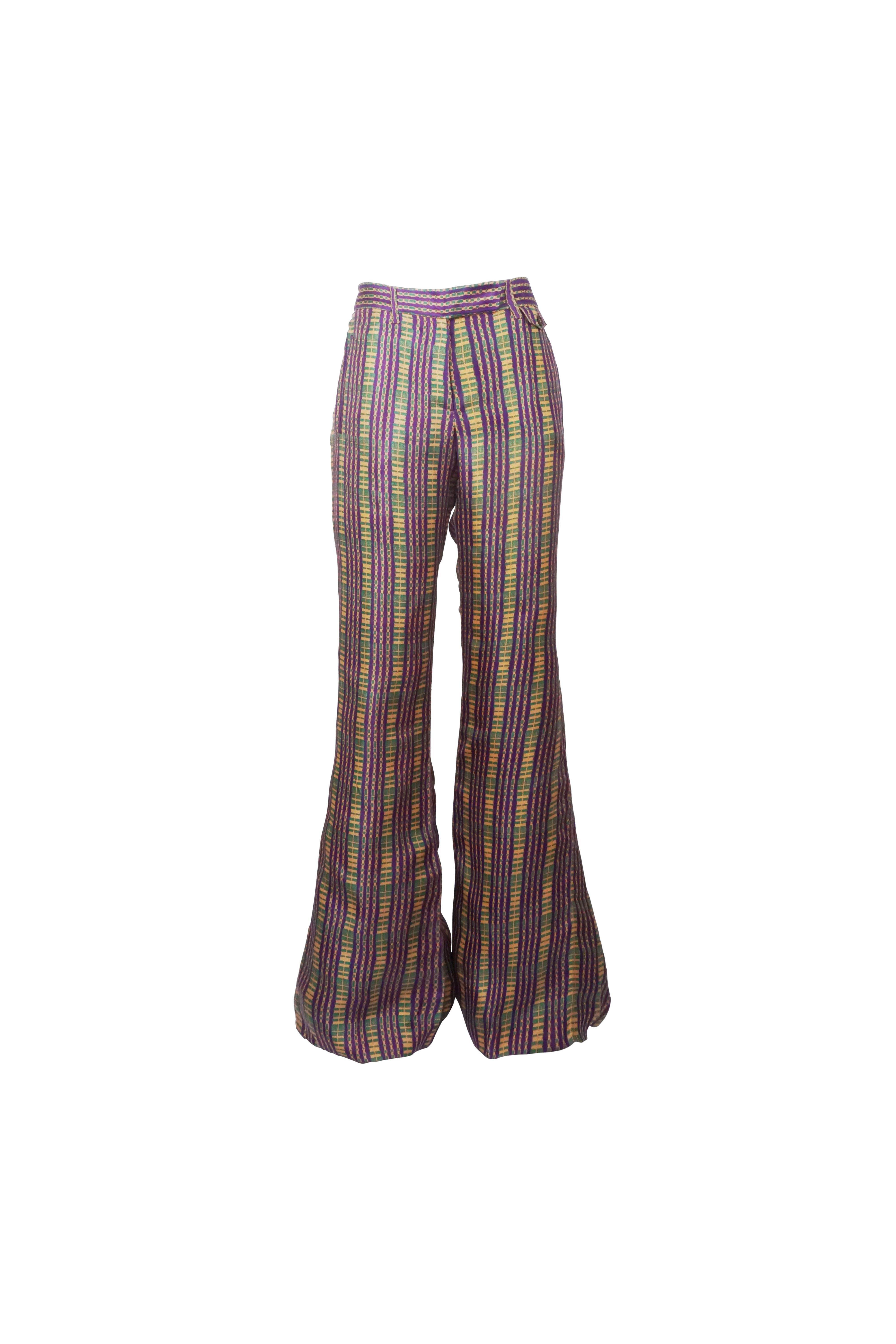 Black PRADA S/s 2008 Fairy Collection Purple Geometric Extravagant Flared Pants For Sale