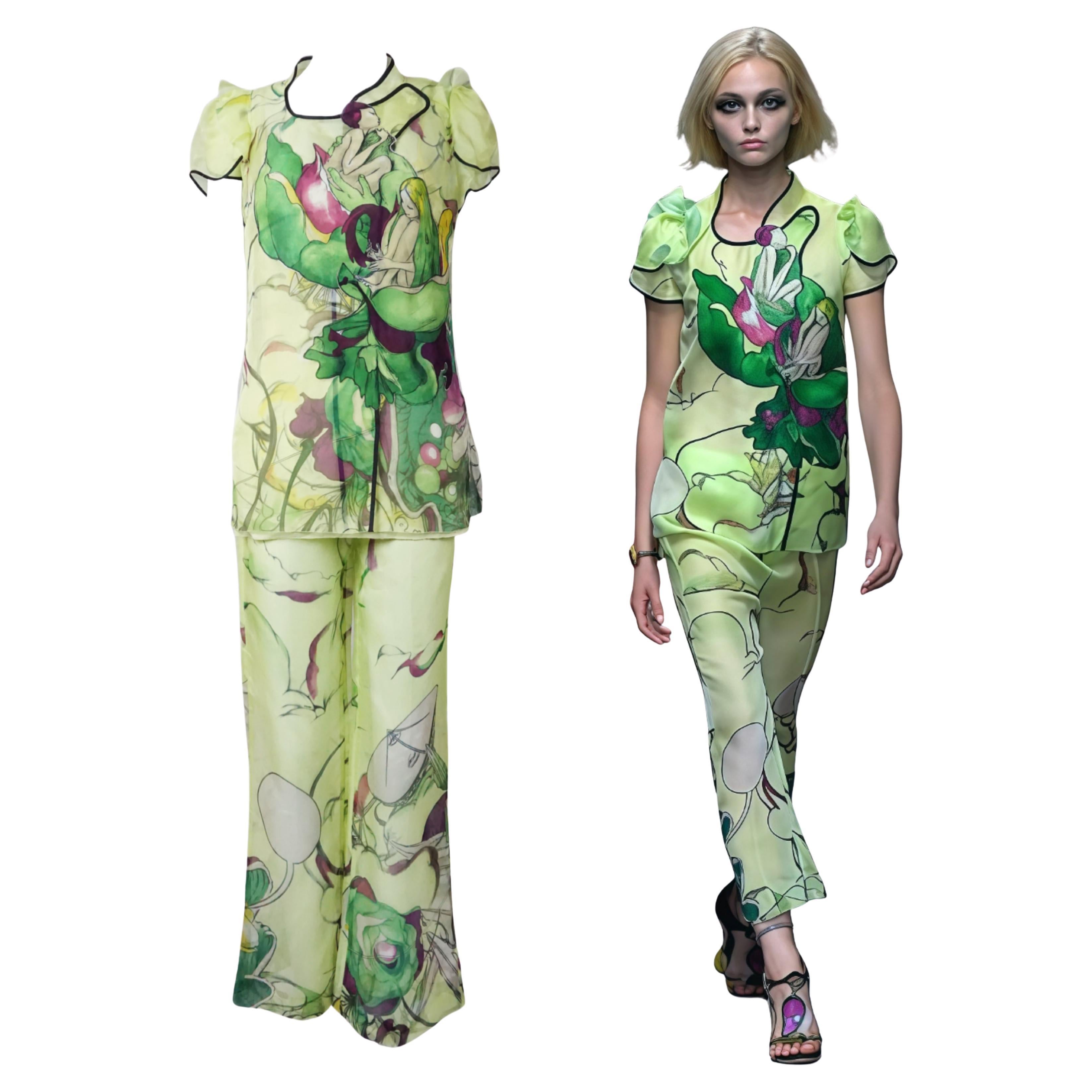 Prada S/s 2008 Fairy Collection Gelb Artistic Chinoise Style Ensemble im Angebot