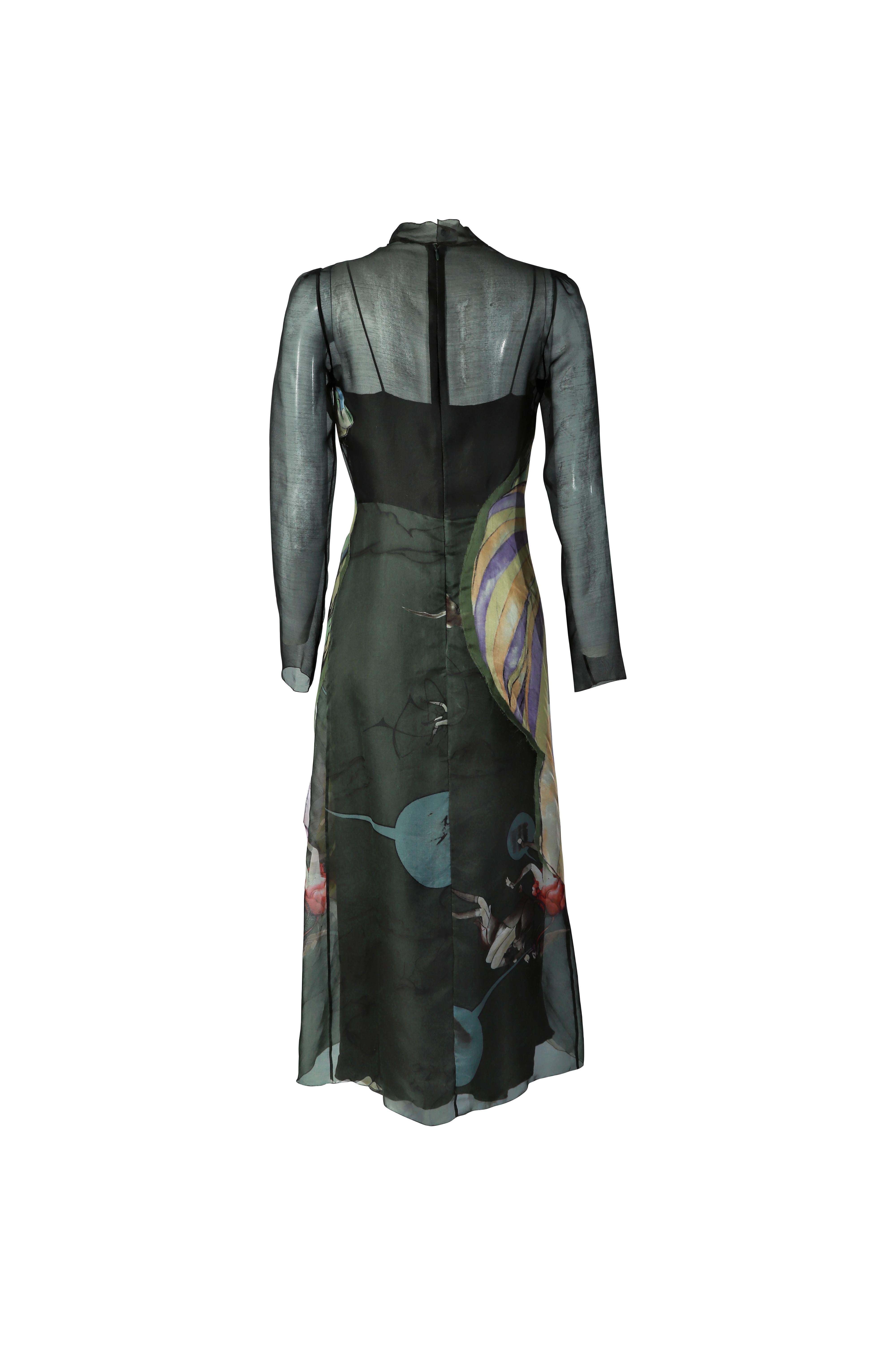 Prada S/s 2008 Fairy Colletion Grünes Fairy Collection Chiffonkleid Damen im Angebot