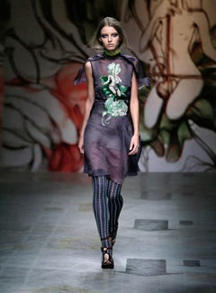 Prada S/S 2008 Grey Sheer Printed Capelet Blouse