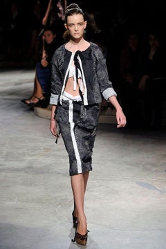 Prada S/S 2009 Brown Snakeskin-Print Metallic-Stripe Pencil Skirt