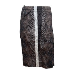 Prada S/S 2009 Brown Snakeskin-Print Metallic-Stripe Pencil Skirt