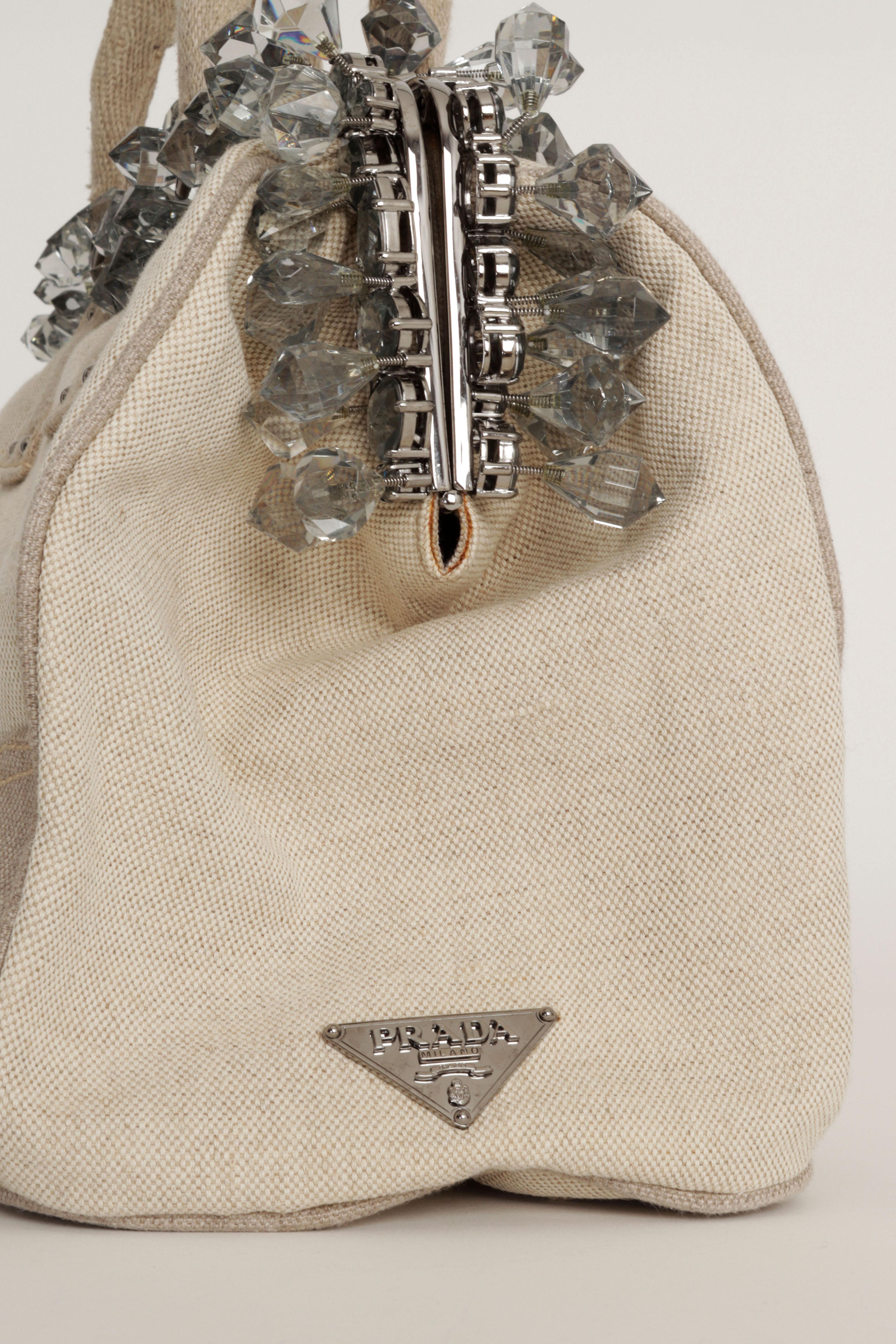 Prada S/S 2010 Runway Canvas Mistolino Crystal Chandelier Large Top Handle Bag en vente 1
