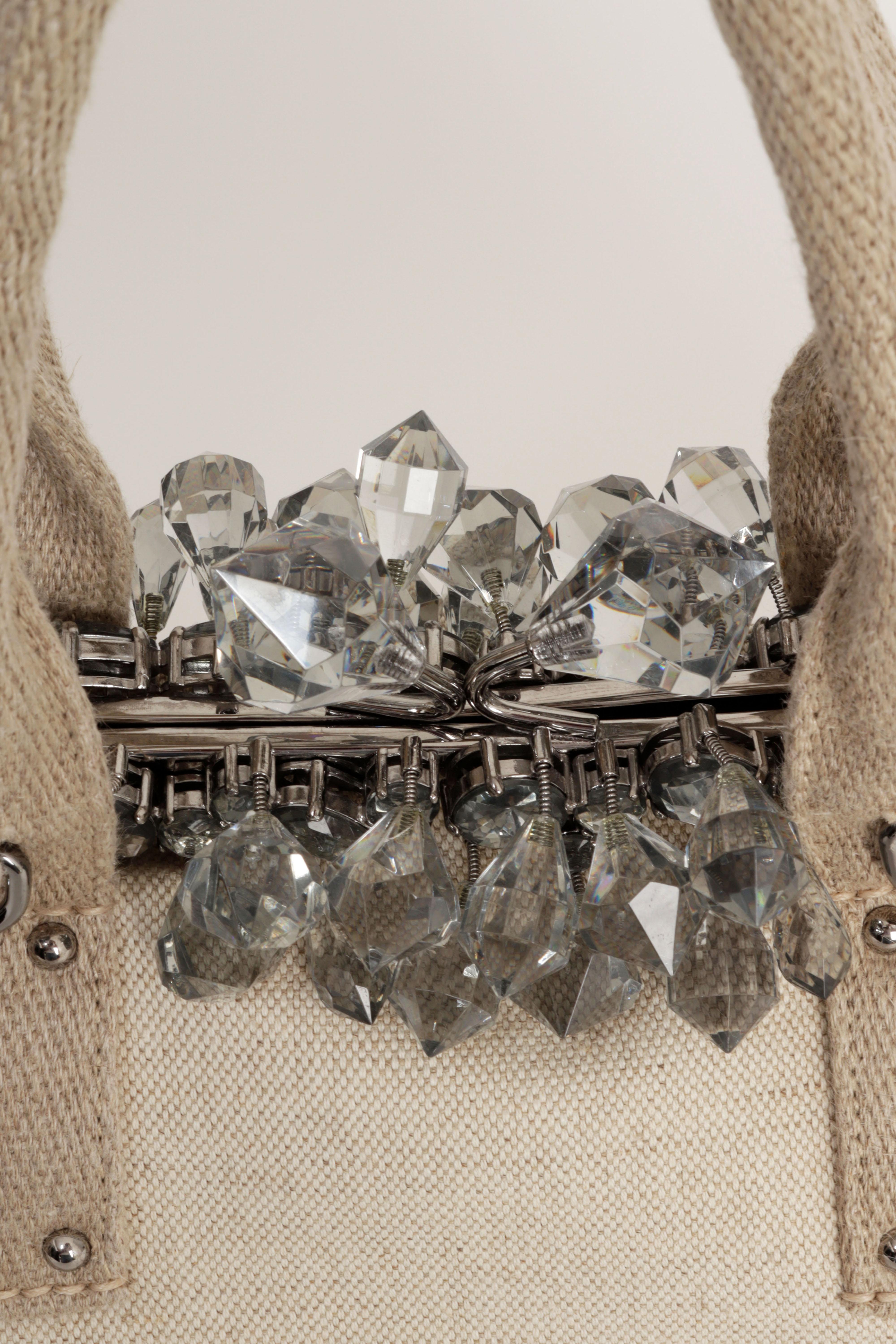 Prada S/S 2010 Runway Canvas Mistolino Crystal Chandelier Large Top Handle Bag en vente 3