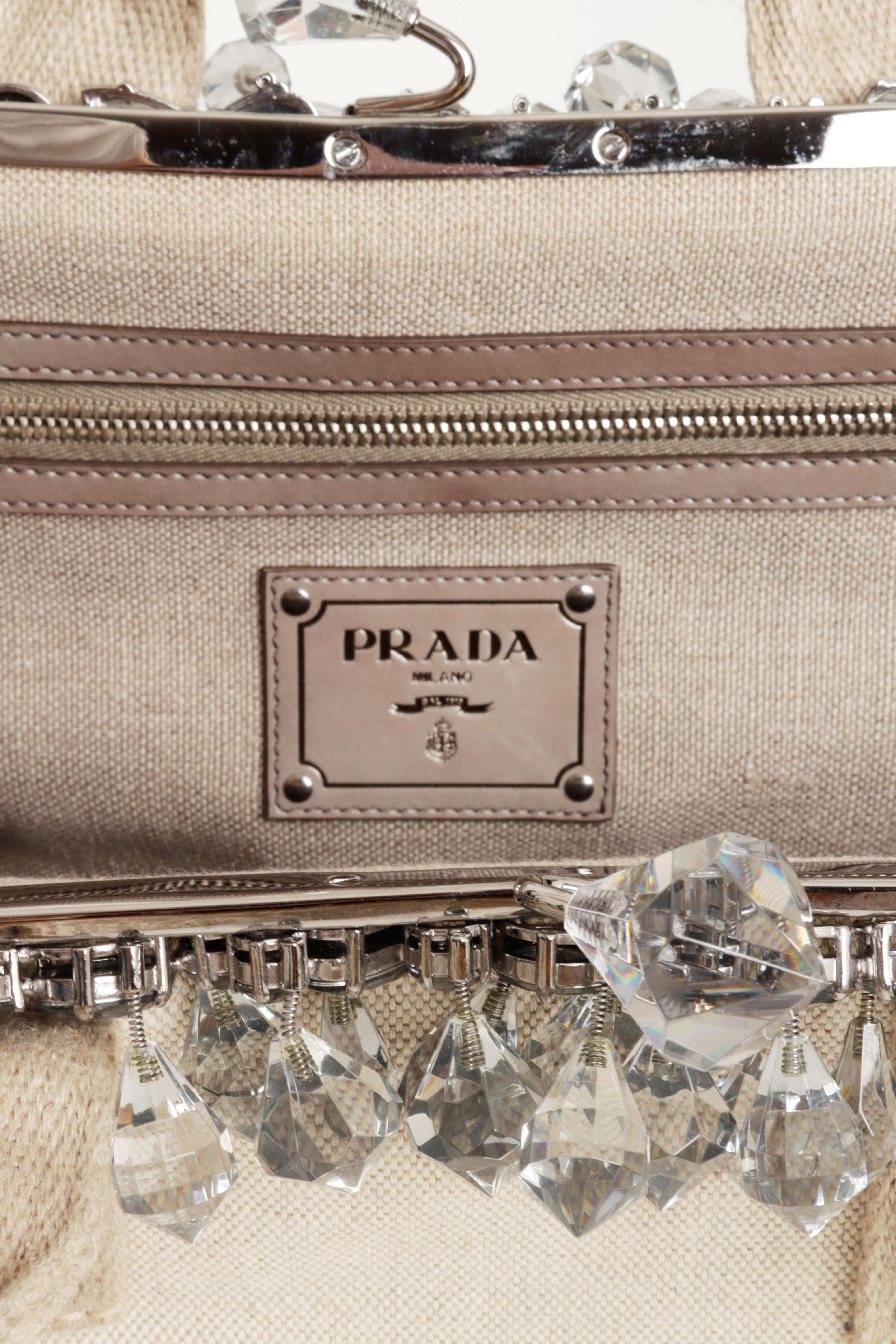 Prada S/S 2010 Runway Canvas Mistolino Crystal Chandelier Large Top Handle Bag en vente 4