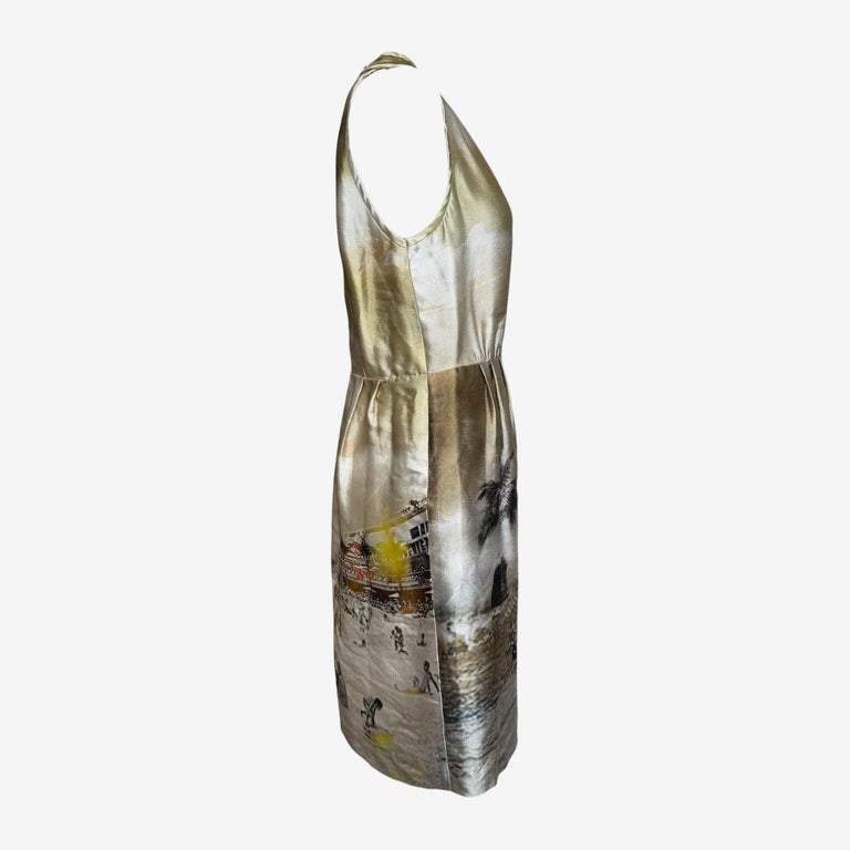 prada halter dress Prada Halter Pleated Silk Belted Dress
