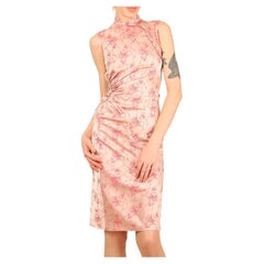 Prada S/S 97 vintage pink red floral silk brocade cheongsam midi length dress