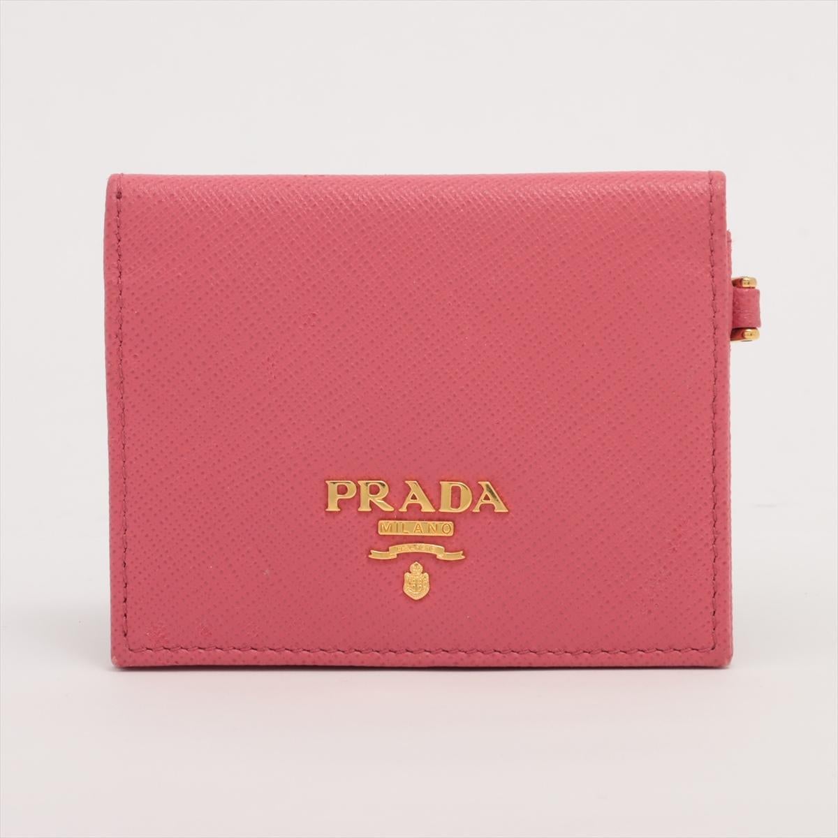 Prada Saffiano Bi fold Leather Card Case Pink For Sale at 1stDibs
