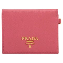 Prada Saffiano Bi fold Leather Card Case Pink