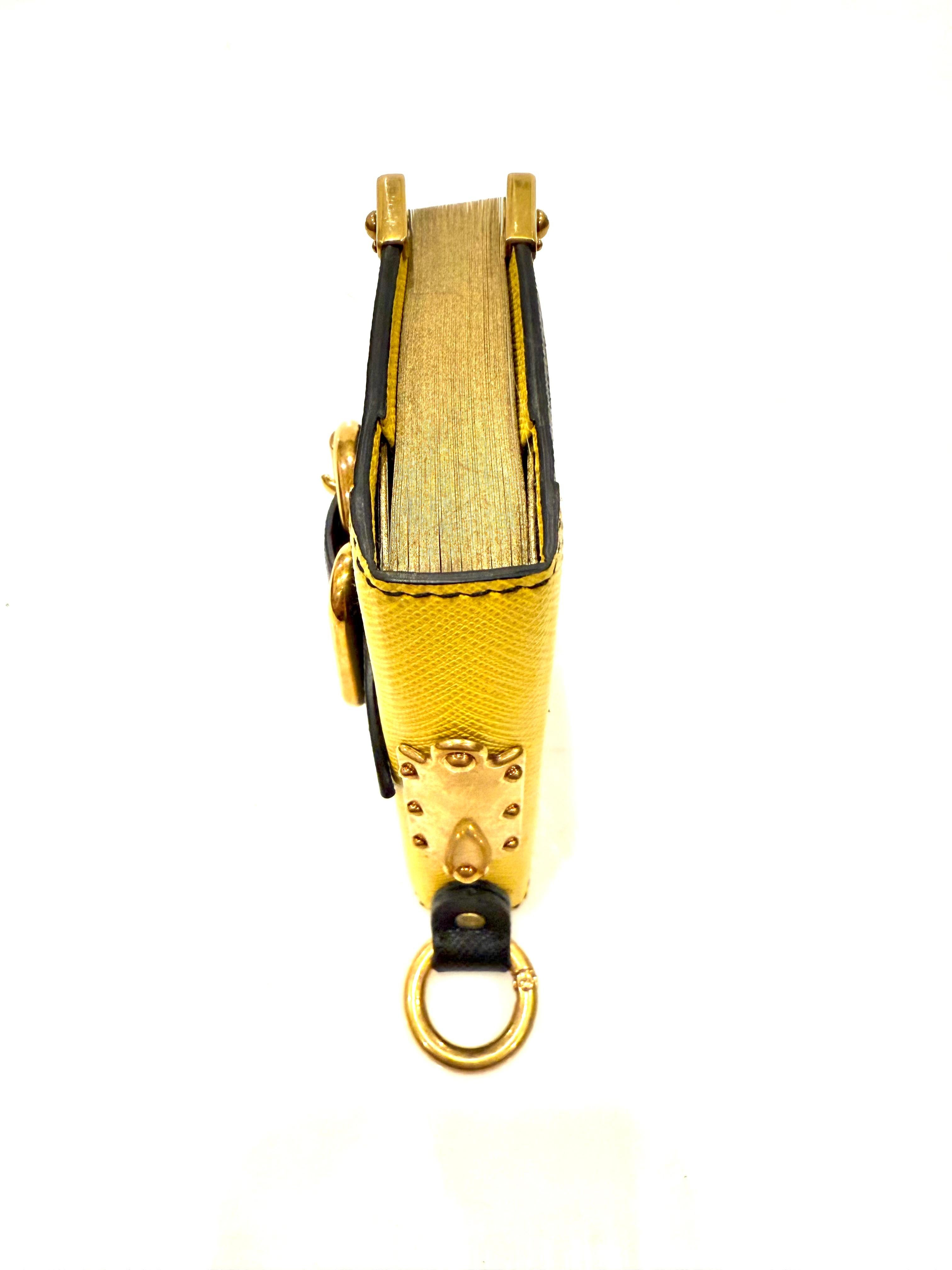 Prada Saffiano Black/Yellow Leather Trunk Style Notebook With Gold-Tone Hardware For Sale 4