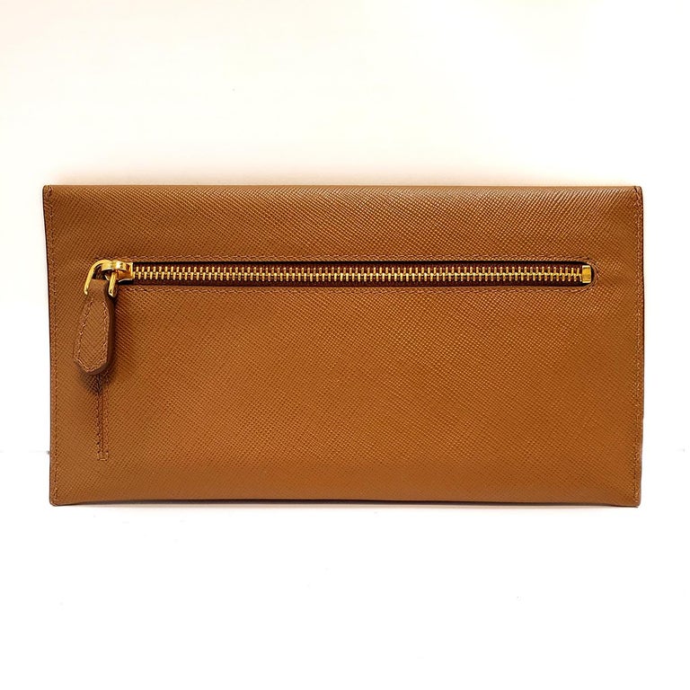 Prada Saffiano Caramel Leather Envelope Clutch Handbag at 1stDibs ...