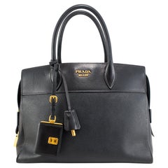 Prada Saffiano City Black Gold Hardware Leather Structured Tote Bag