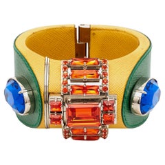 Prada - Bracelet en cuir saffiano et cristal argenté