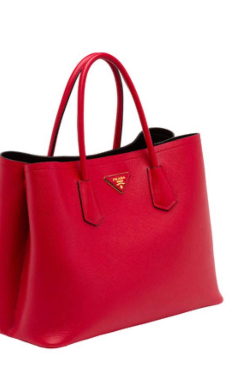 Prada Double Tote Medium Black/Red in Saffiano Leather with Gold-tone - US