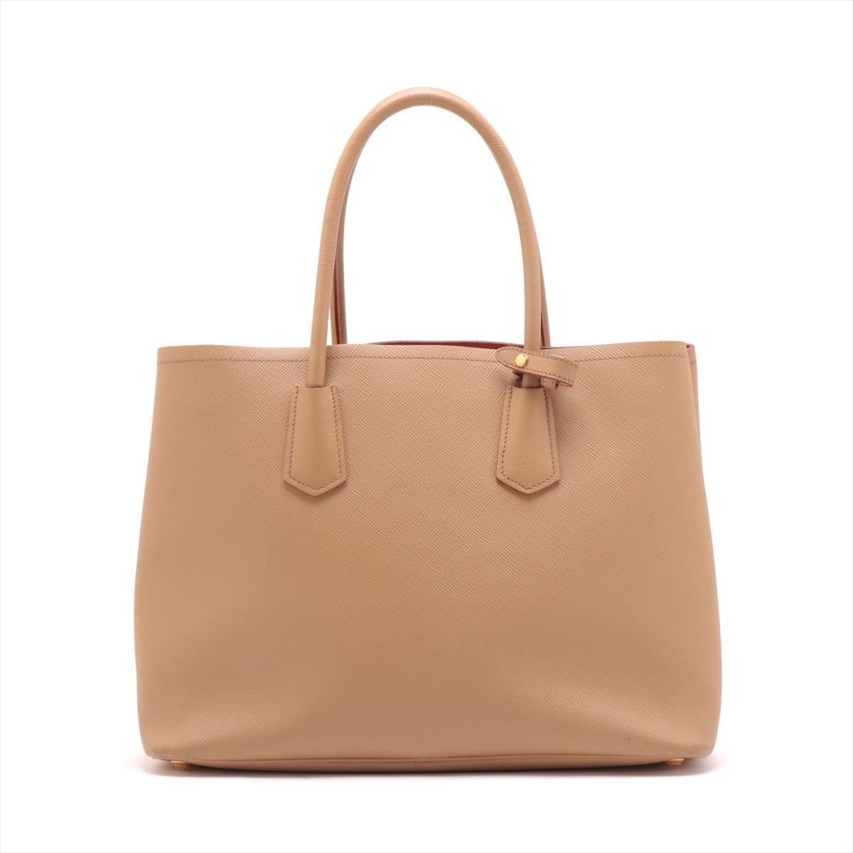 Prada Saffiano Cuir Two - Way Tote Bag Beige In Good Condition For Sale In Indianapolis, IN