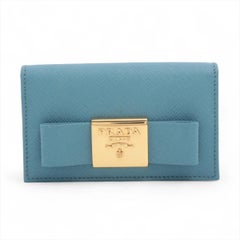 Prada Saffiano Fiocco Leather Card Case Blue