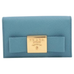 Prada Saffiano Fiocco Leather Card Case Blue