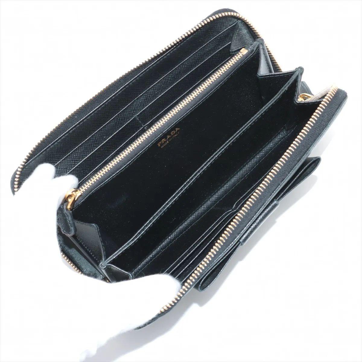 Men's Prada Saffiano Fiocco Leather Zippy Wallet Black For Sale