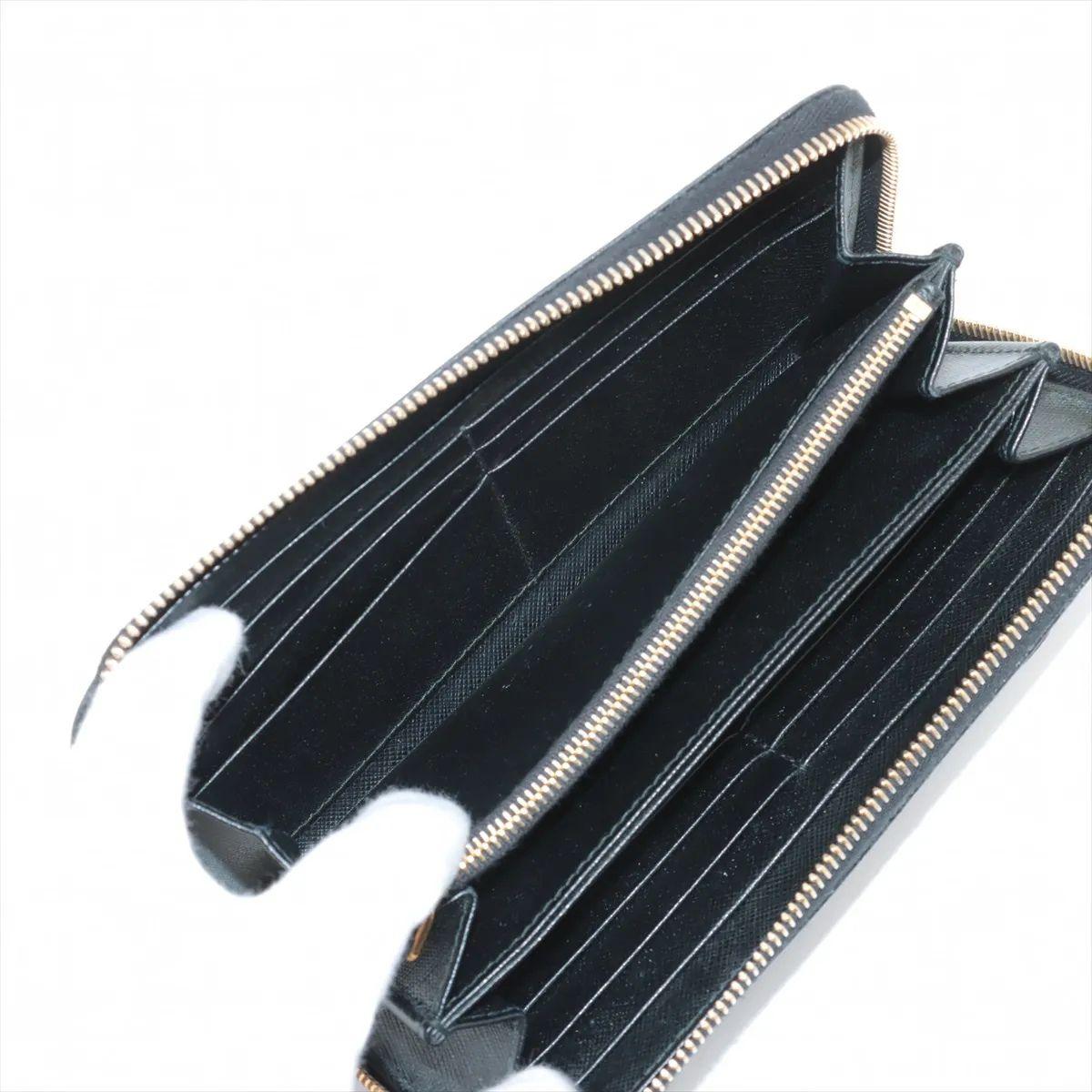 Prada Saffiano Fiocco Leather Zippy Wallet Black For Sale 2
