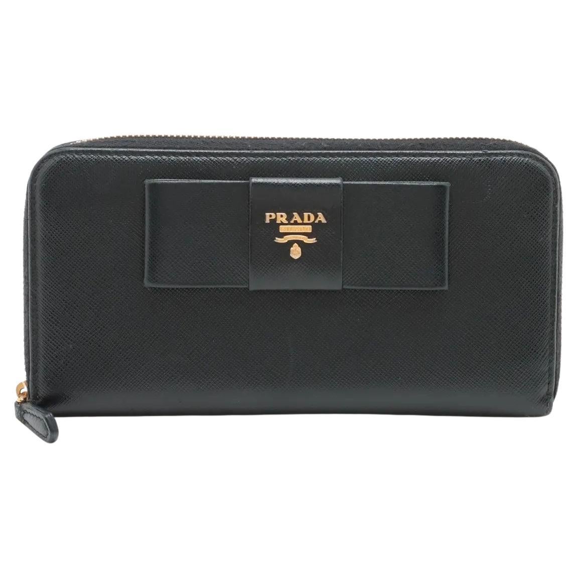 Prada Saffiano Fiocco Leather Zippy Wallet Black For Sale