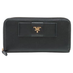 Prada Saffiano Fiocco Leather Zippy Wallet Black