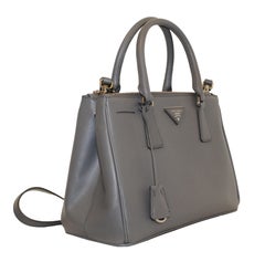 Prada Saffiano Grey Leather Tote Top Handle Bag W/ Detachable Shoulder Strap 